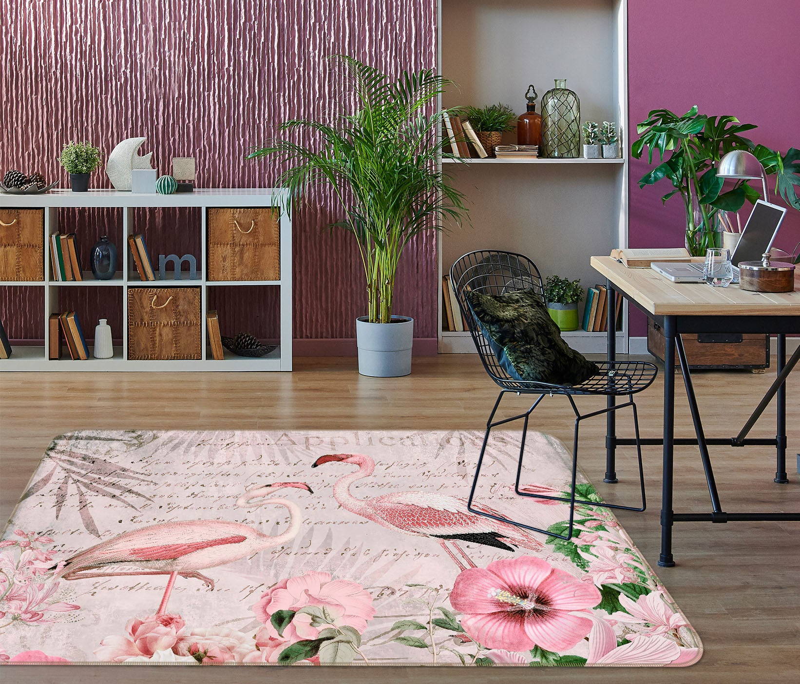 3D Pink Flamingo 1015 Andrea haase Rug Non Slip Rug Mat