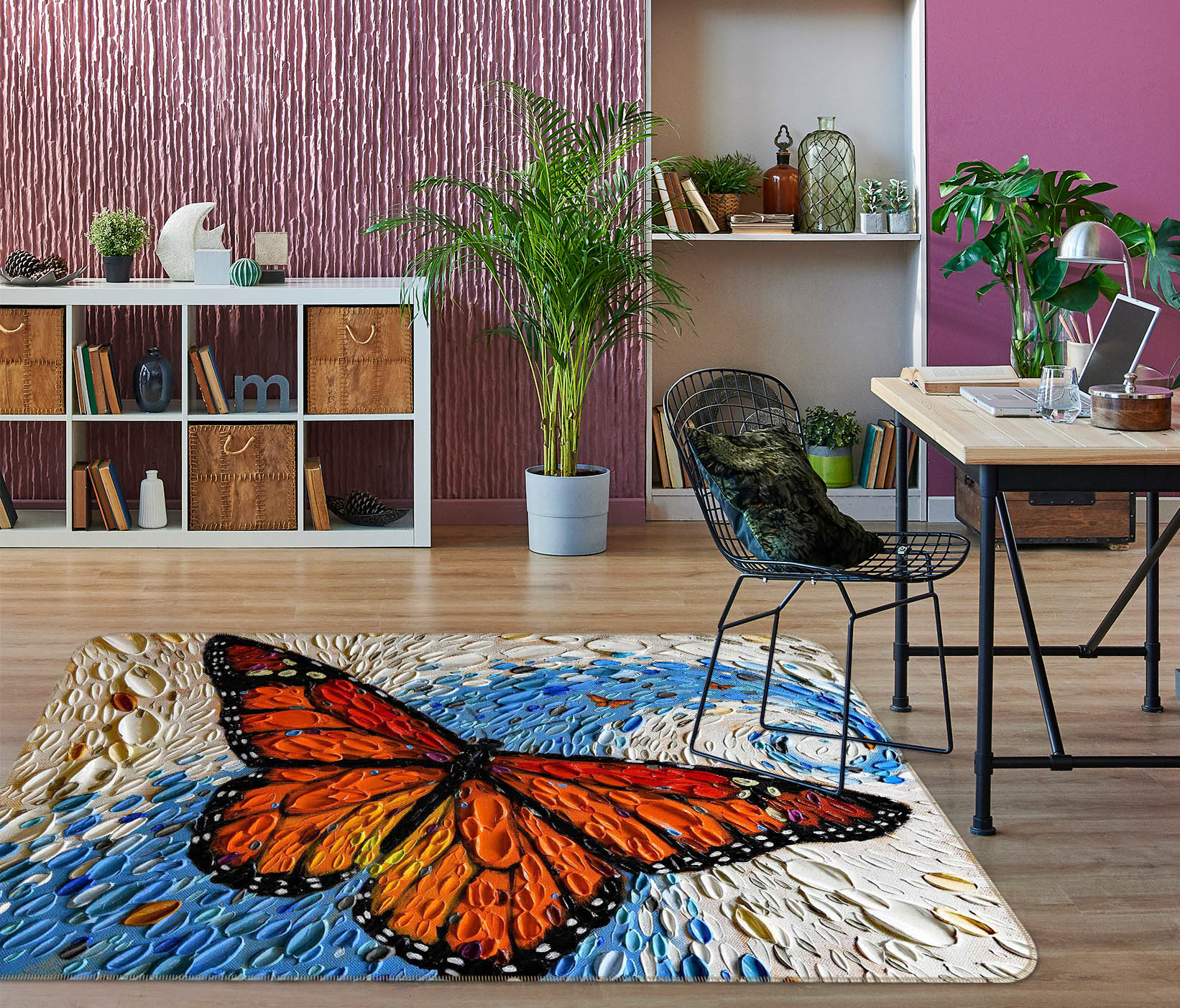 3D Shell Butterfly 1019 Dena Tollefson Rug Non Slip Rug Mat