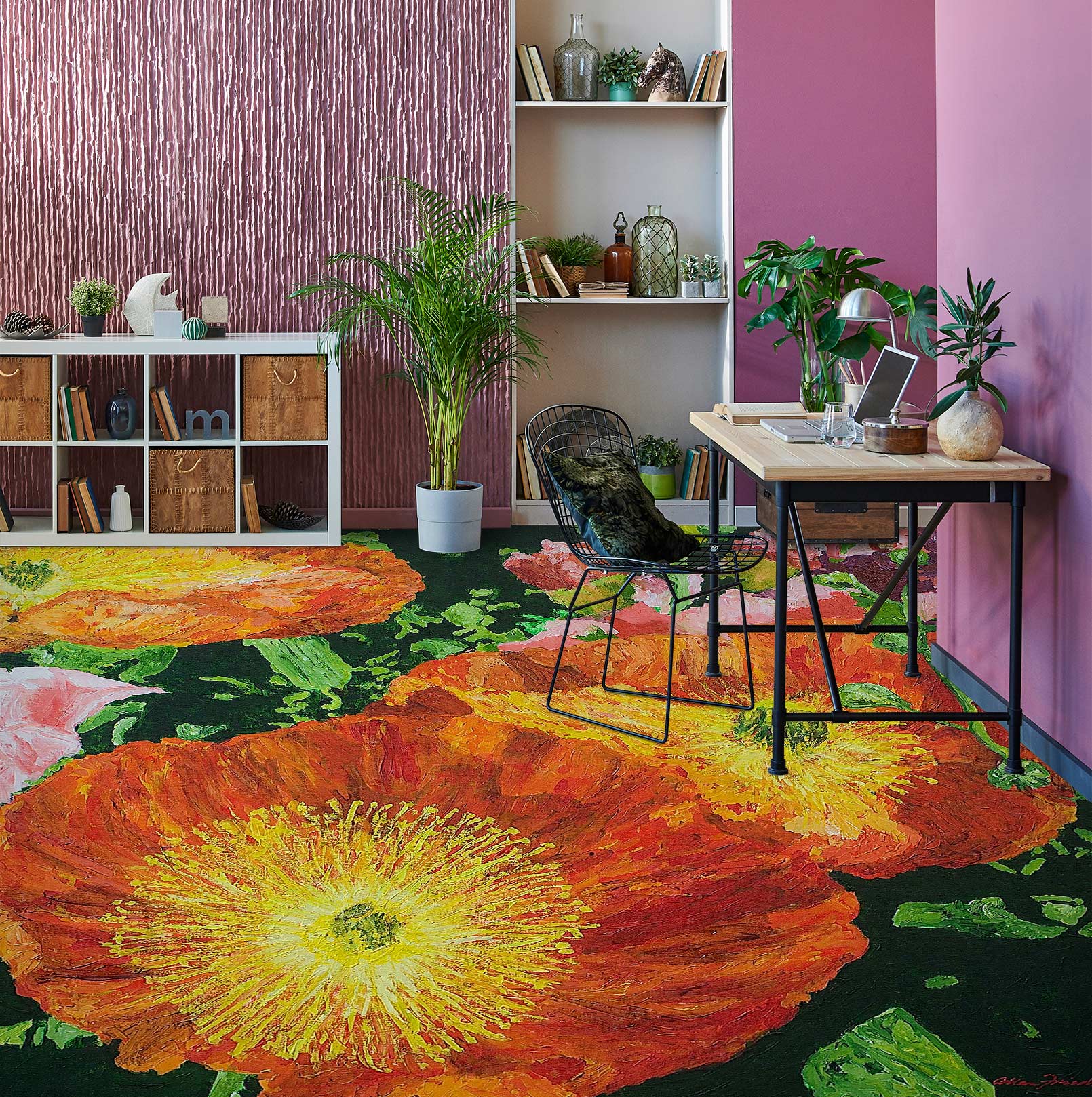 3D Red Flower Yellow Core 9570 Allan P. Friedlander Floor Mural  Wallpaper Murals Self-Adhesive Removable Print Epoxy