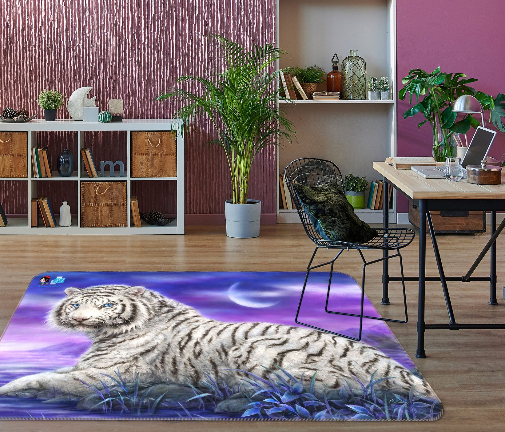 3D Tiger Moon 5728 Kayomi Harai Rug Non Slip Rug Mat