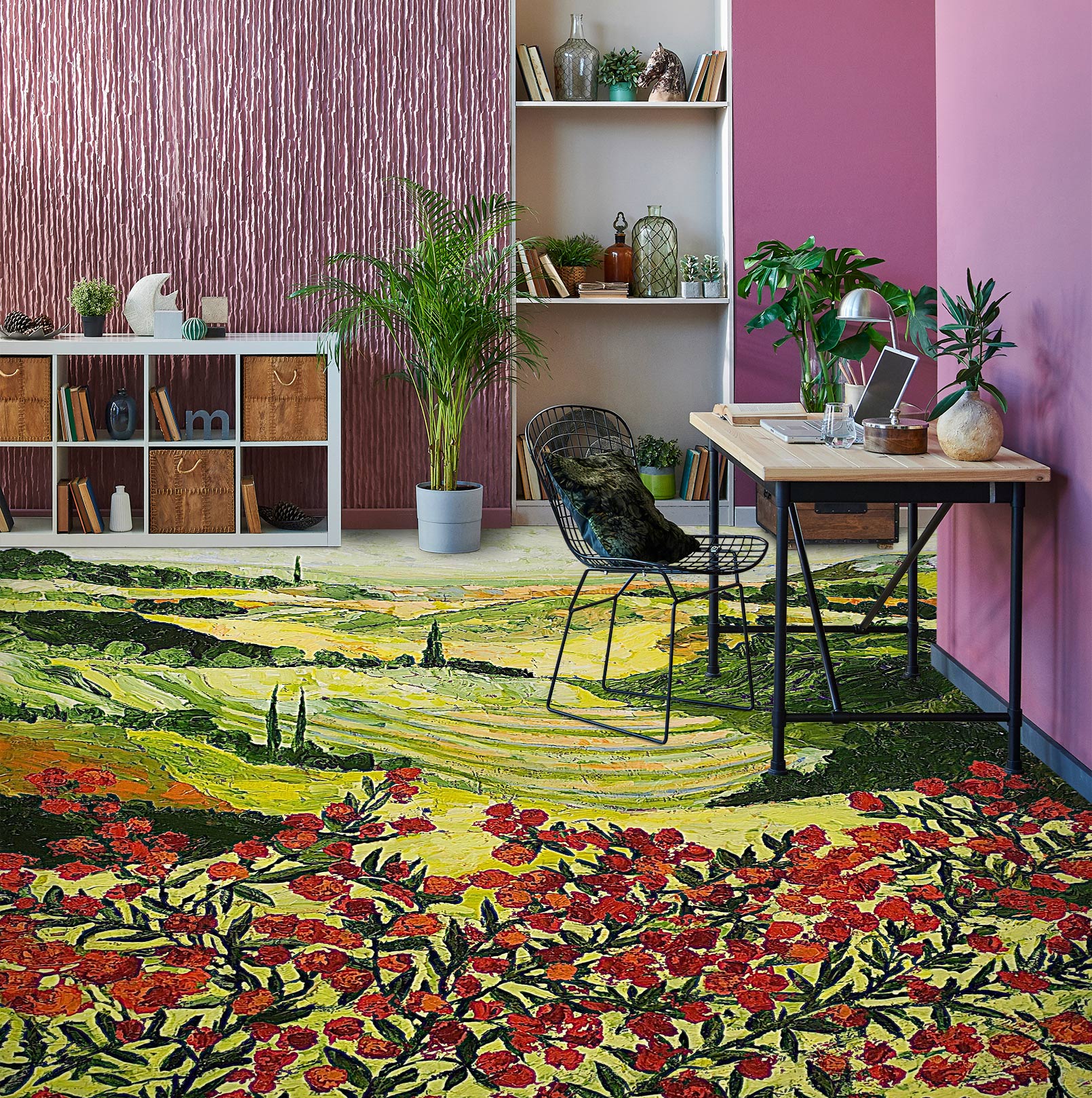 3D Red Flowers Lawn 9525 Allan P. Friedlander Floor Mural  Wallpaper Murals Self-Adhesive Removable Print Epoxy