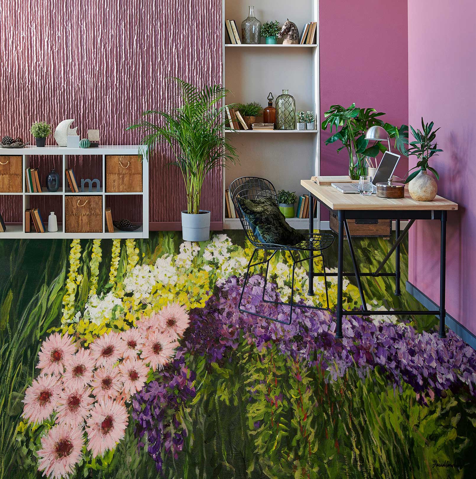 3D Pink Purple Flowers 9643 Allan P. Friedlander Floor Mural  Wallpaper Murals Self-Adhesive Removable Print Epoxy