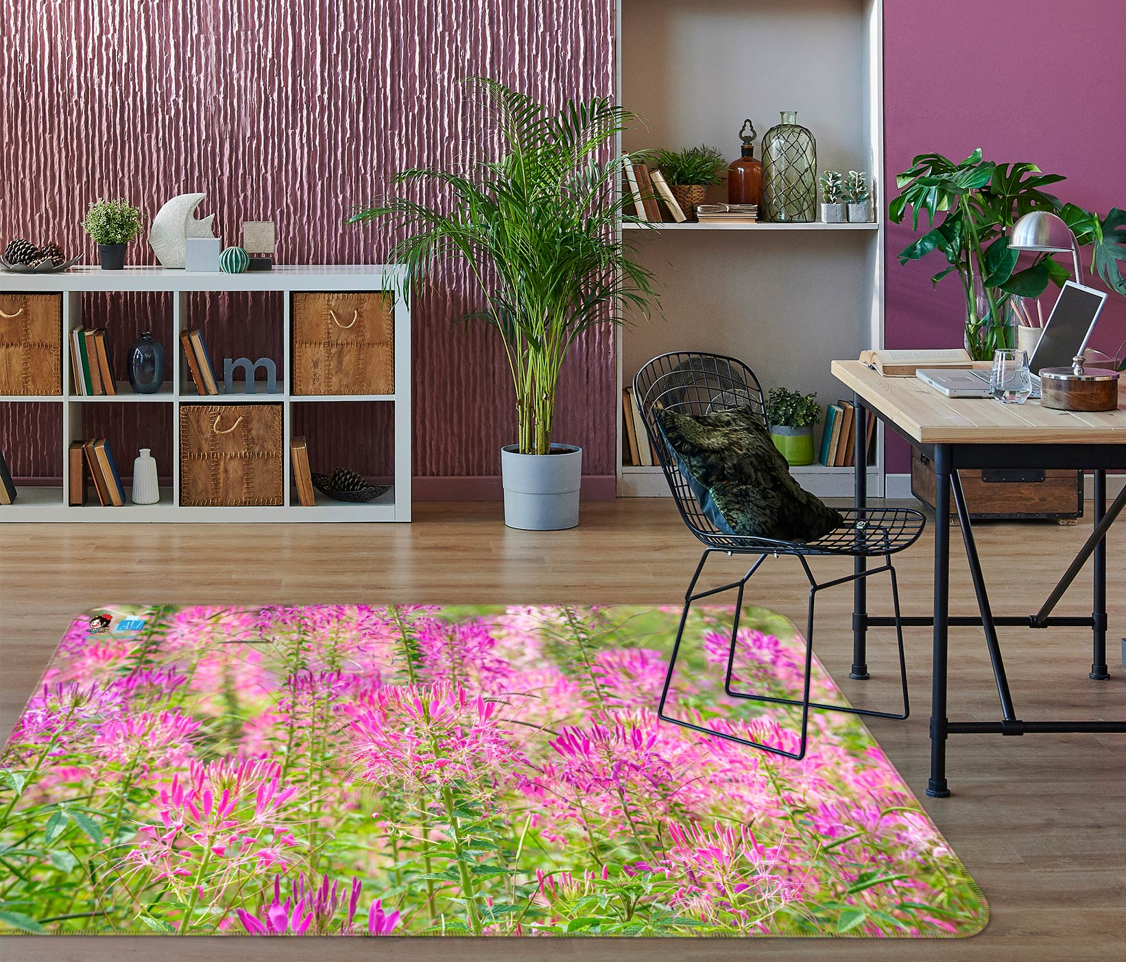 3D Pink Flowers 6867 Assaf Frank Rug Non Slip Rug Mat