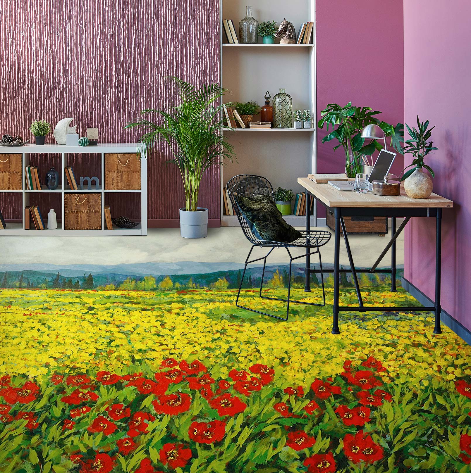 3D Red Yellow Flower Bush 9539 Allan P. Friedlander Floor Mural  Wallpaper Murals Self-Adhesive Removable Print Epoxy