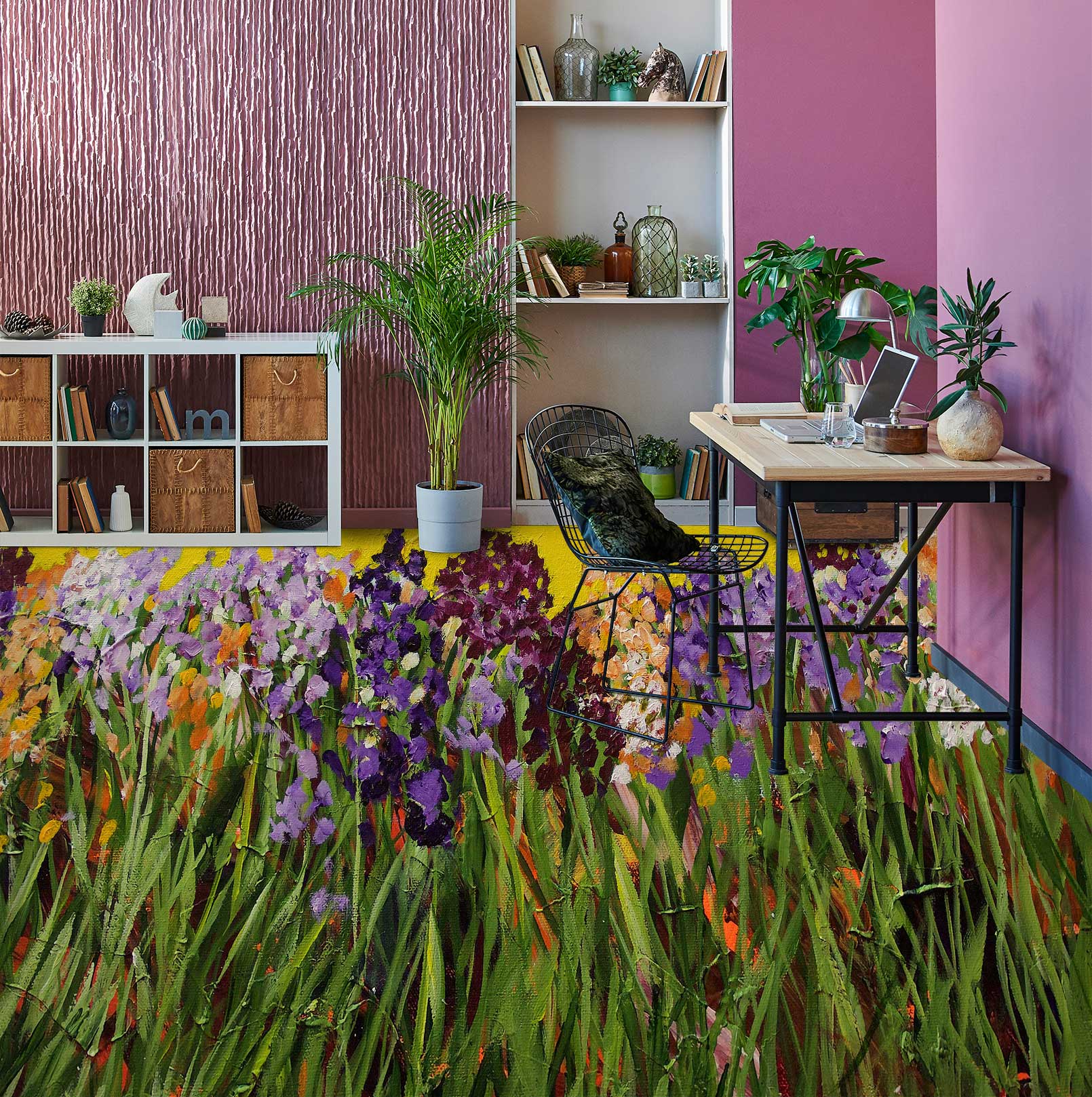 3D Grass Purple Flowers 9676 Allan P. Friedlander Floor Mural  Wallpaper Murals Self-Adhesive Removable Print Epoxy