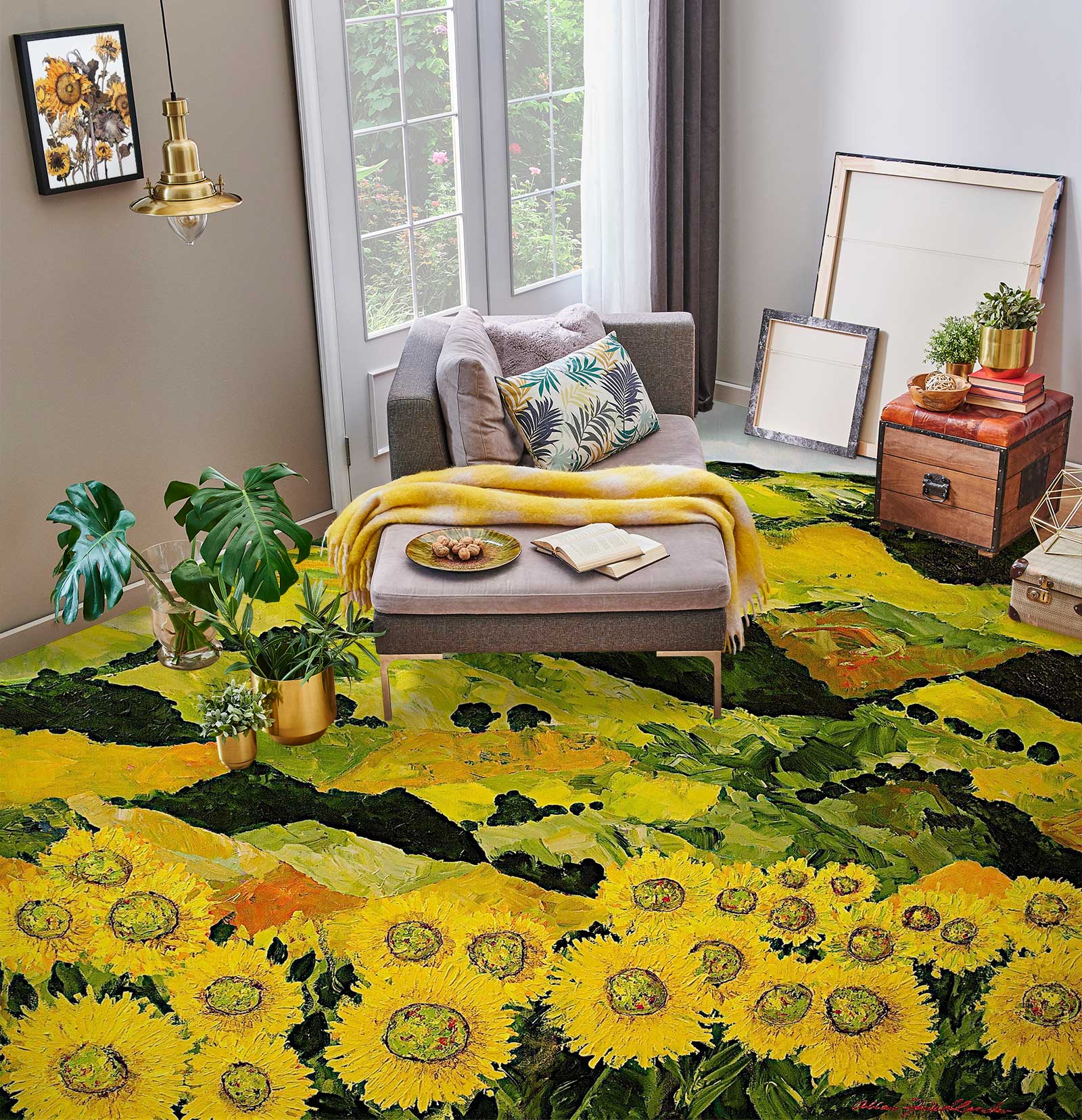 3D Hillside Sunflower Bush 9613 Allan P. Friedlander Floor Mural  Wallpaper Murals Self-Adhesive Removable Print Epoxy