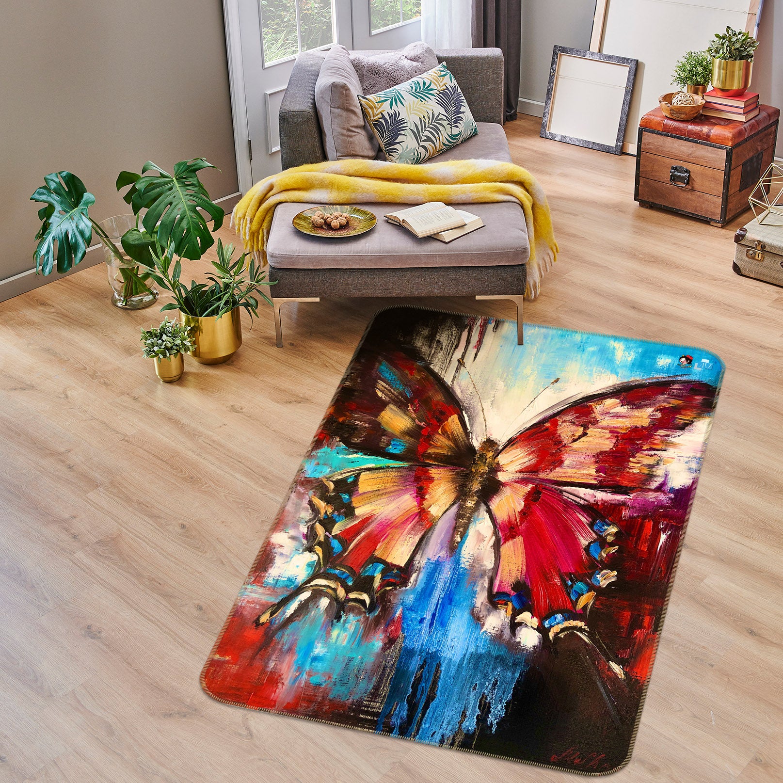 3D Red Painted Butterfly 1276 Skromova Marina Rug Non Slip Rug Mat