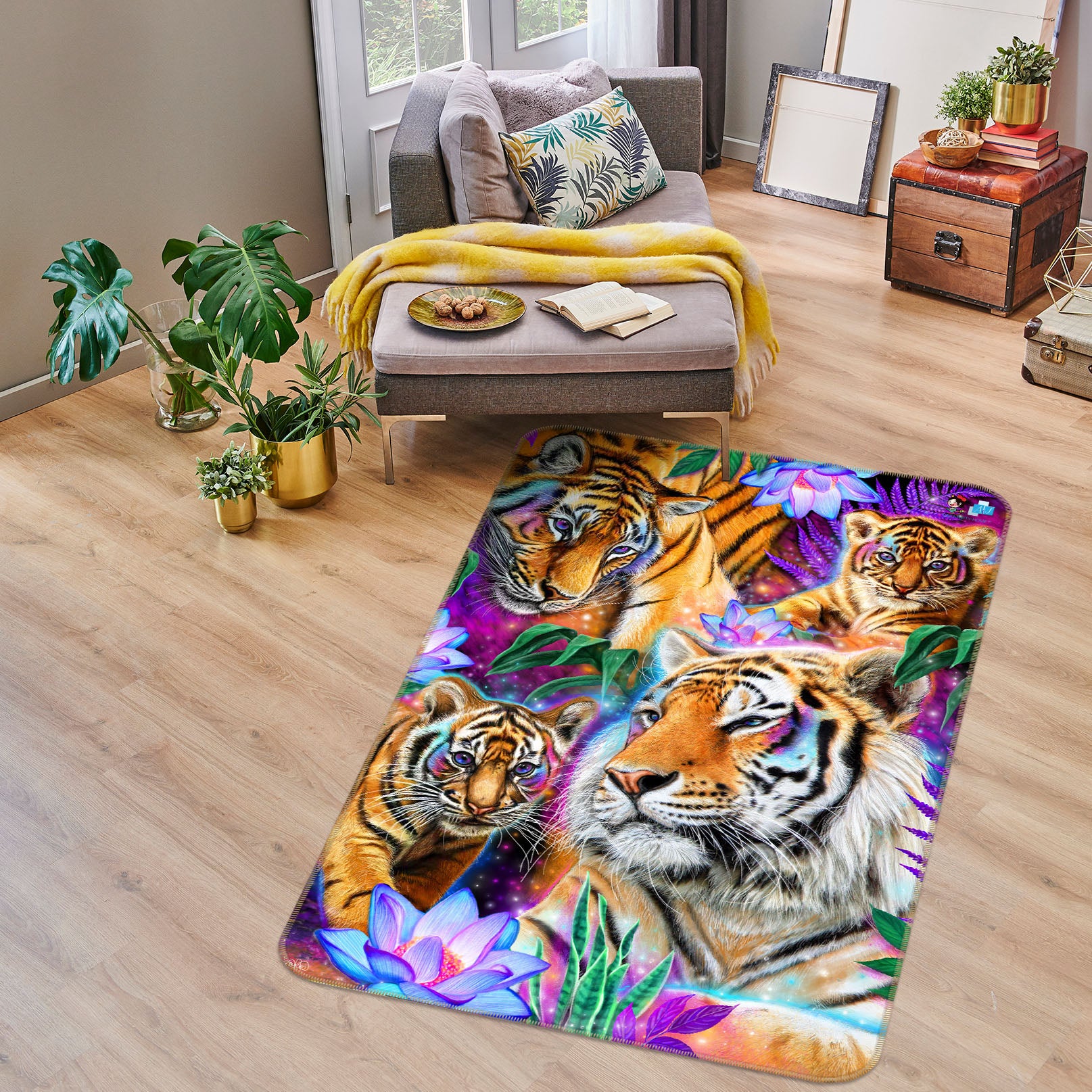 3D Tiger Flower 8537 Sheena Pike Rug Non Slip Rug Mat