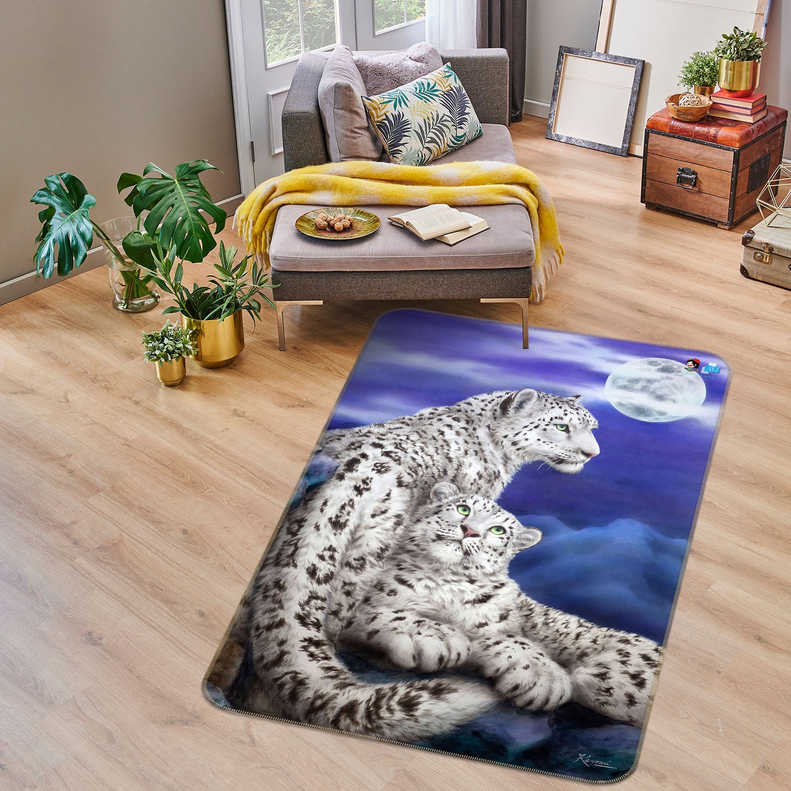 3D White Tiger Moon 5764 Kayomi Harai Rug Non Slip Rug Mat