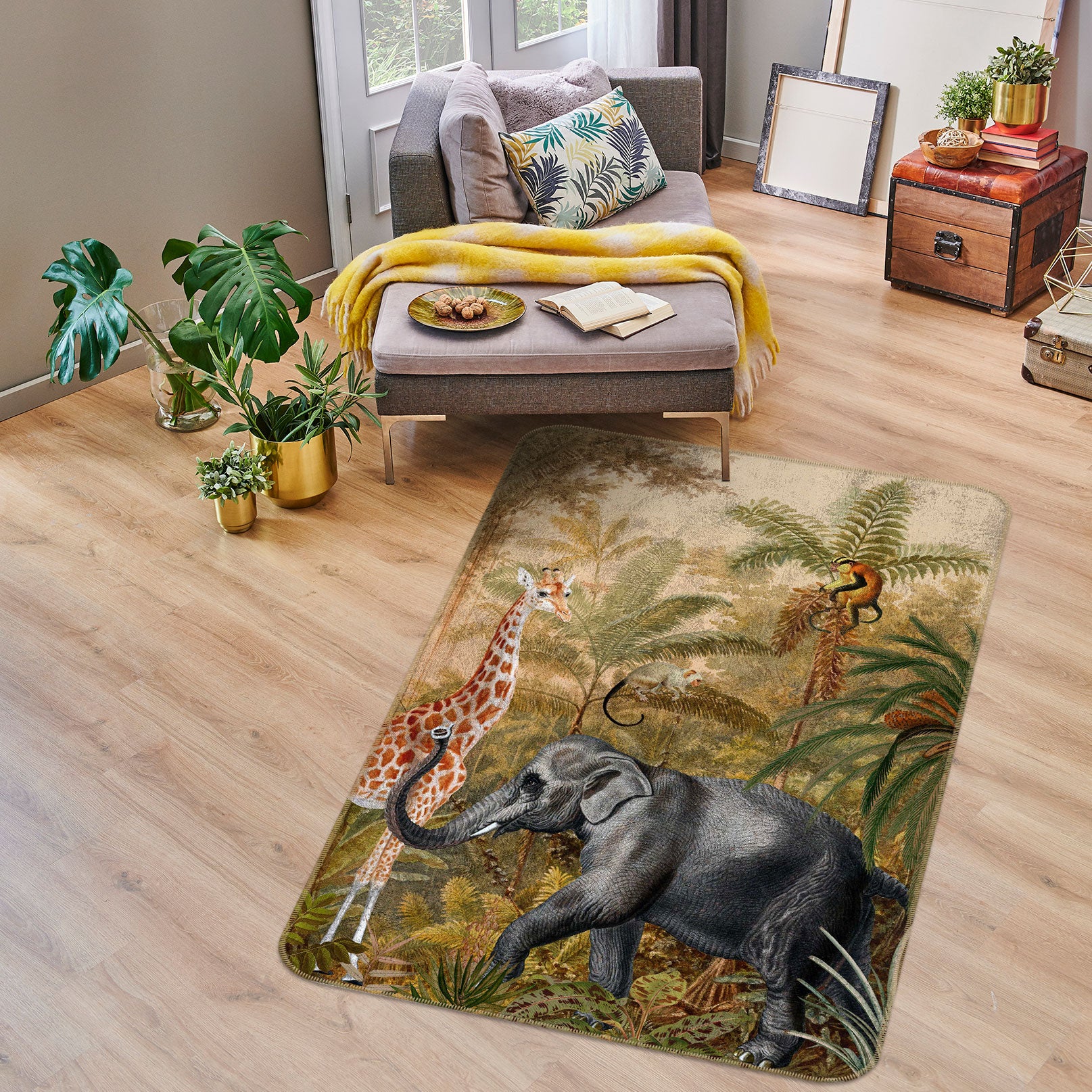 3D Giraffe Monkey 155 Uta Naumann Rug Non Slip Rug Mat