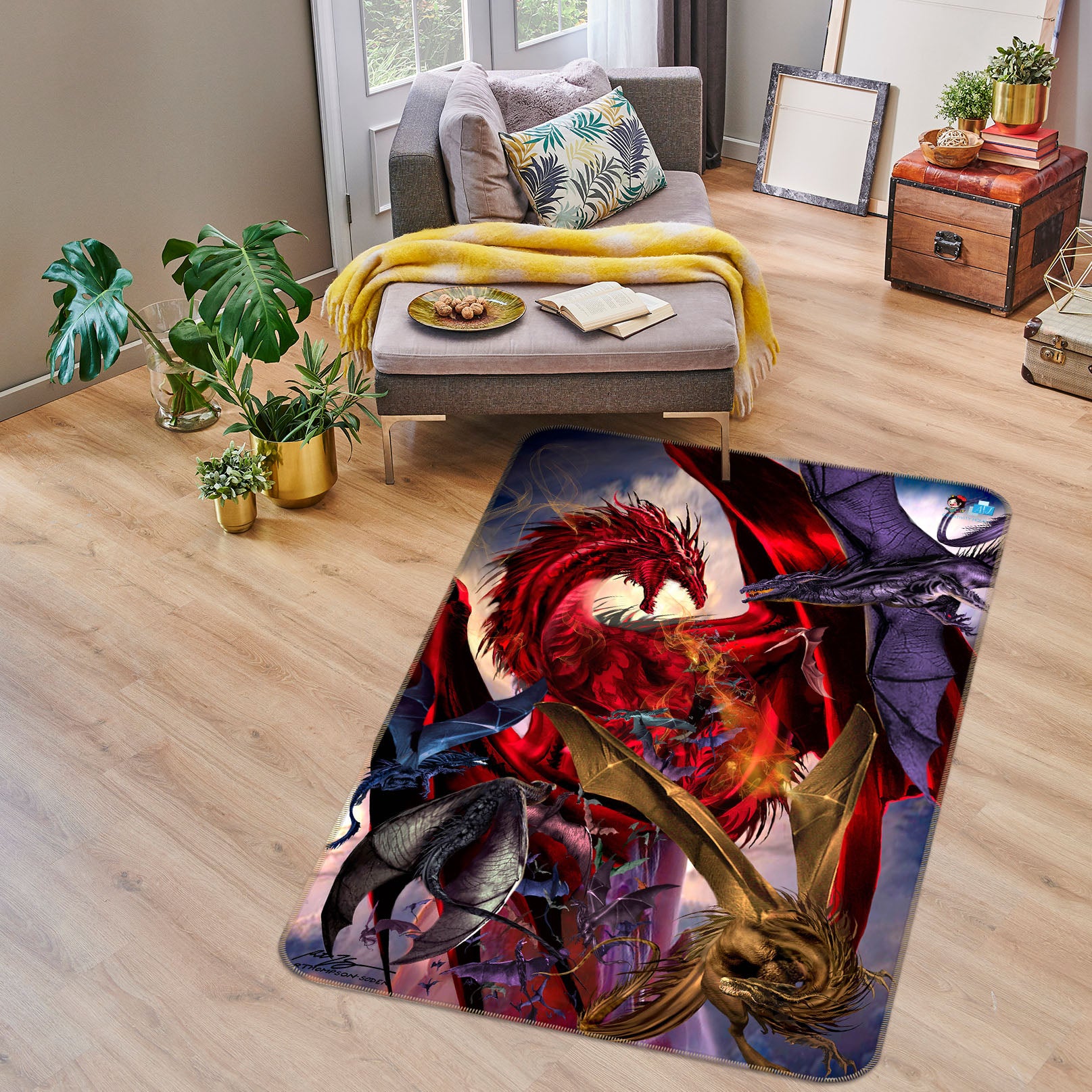 3D Red Dragon 8228 Ruth Thompson Rug Non Slip Rug Mat