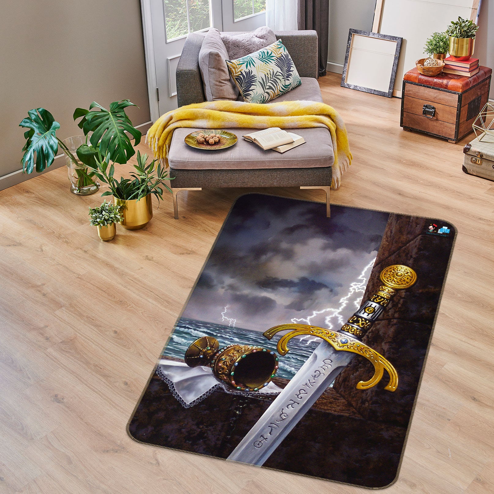 3D Ocean Thunder Sword 6005 Ciruelo Rug Non Slip Rug Mat