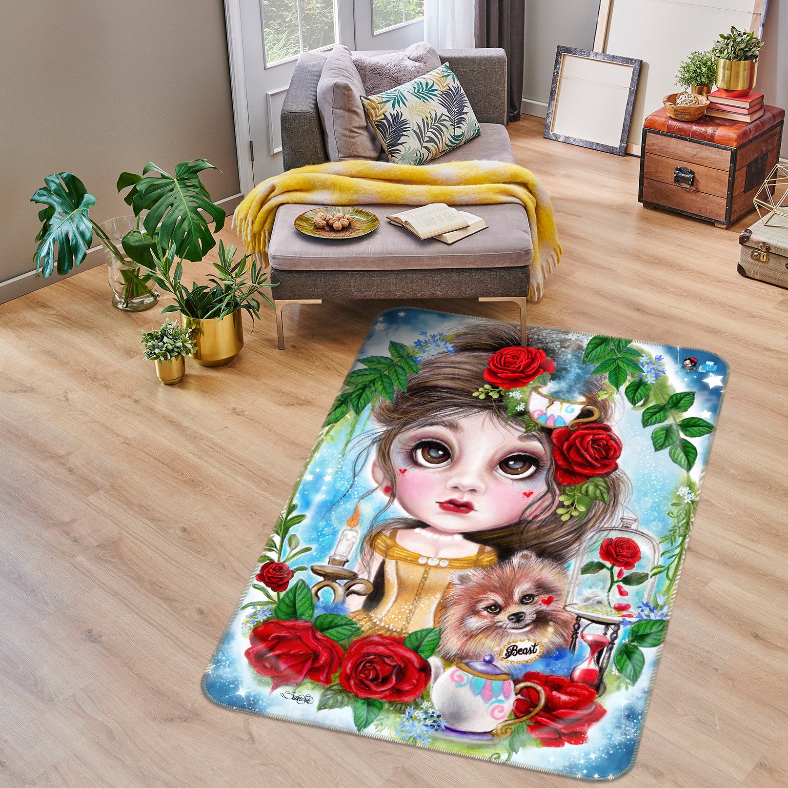 3D Red Rose Girl 8511 Sheena Pike Rug Non Slip Rug Mat