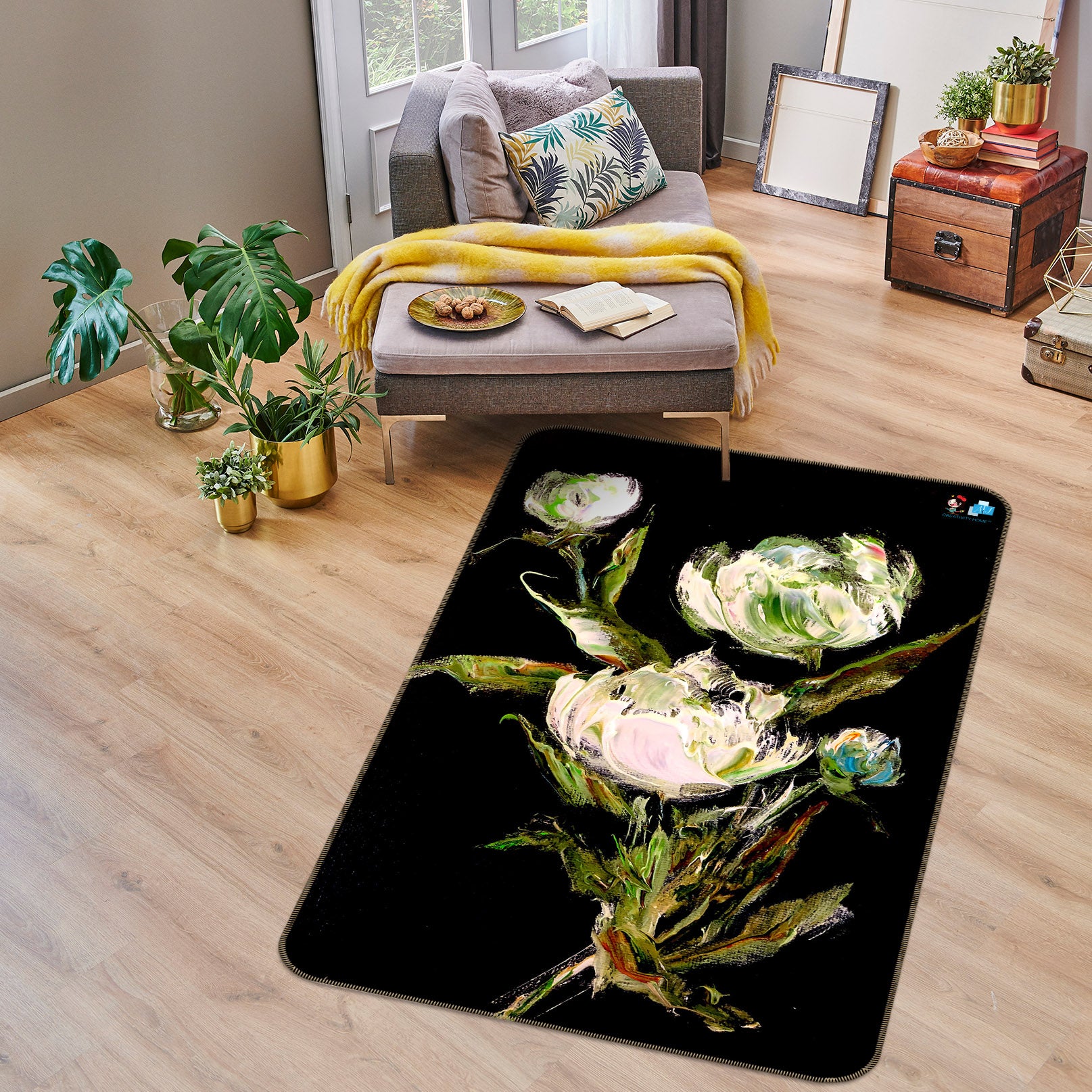 3D Hand Painted Flowers 1290 Skromova Marina Rug Non Slip Rug Mat