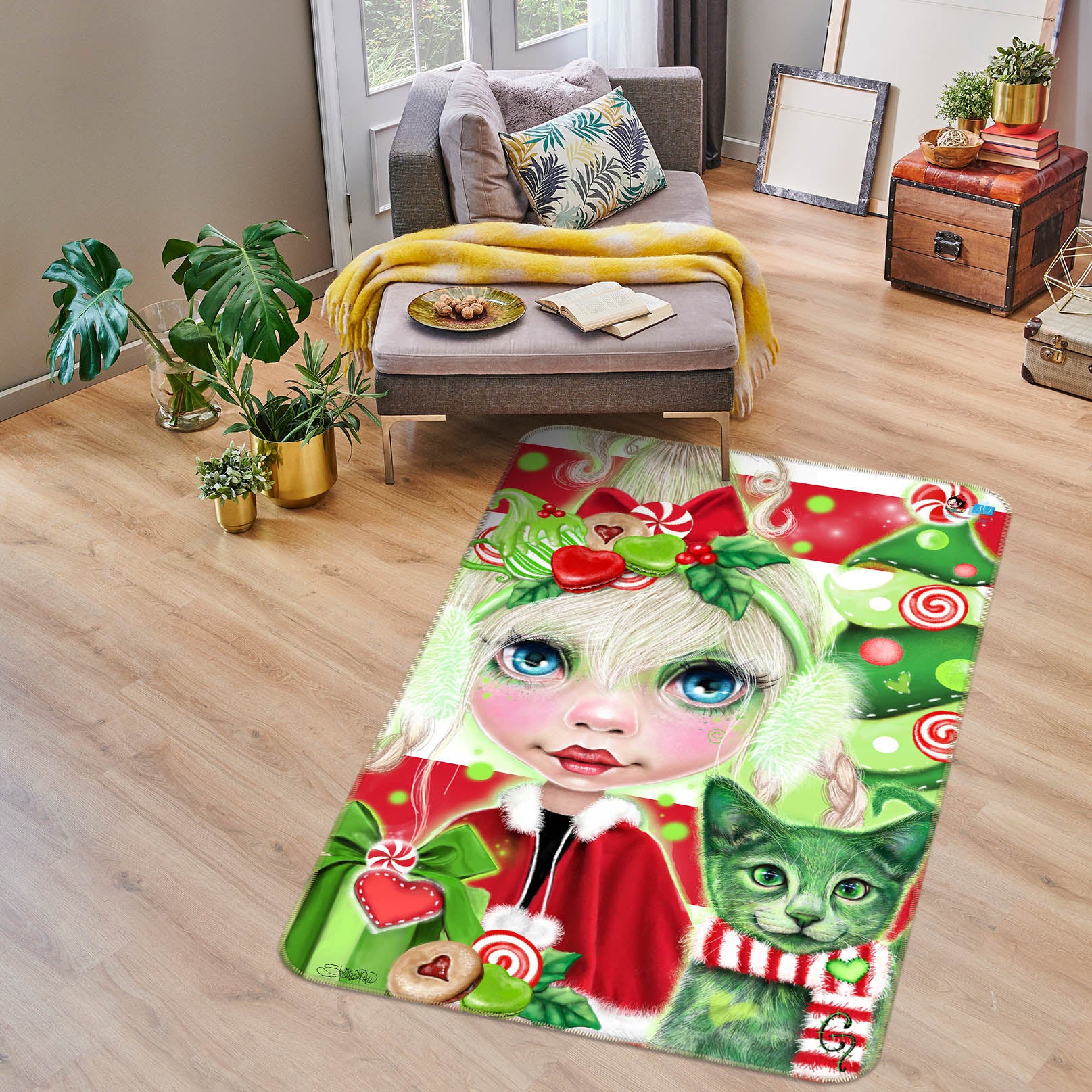 3D Green Cat Girl 8532 Sheena Pike Rug Non Slip Rug Mat