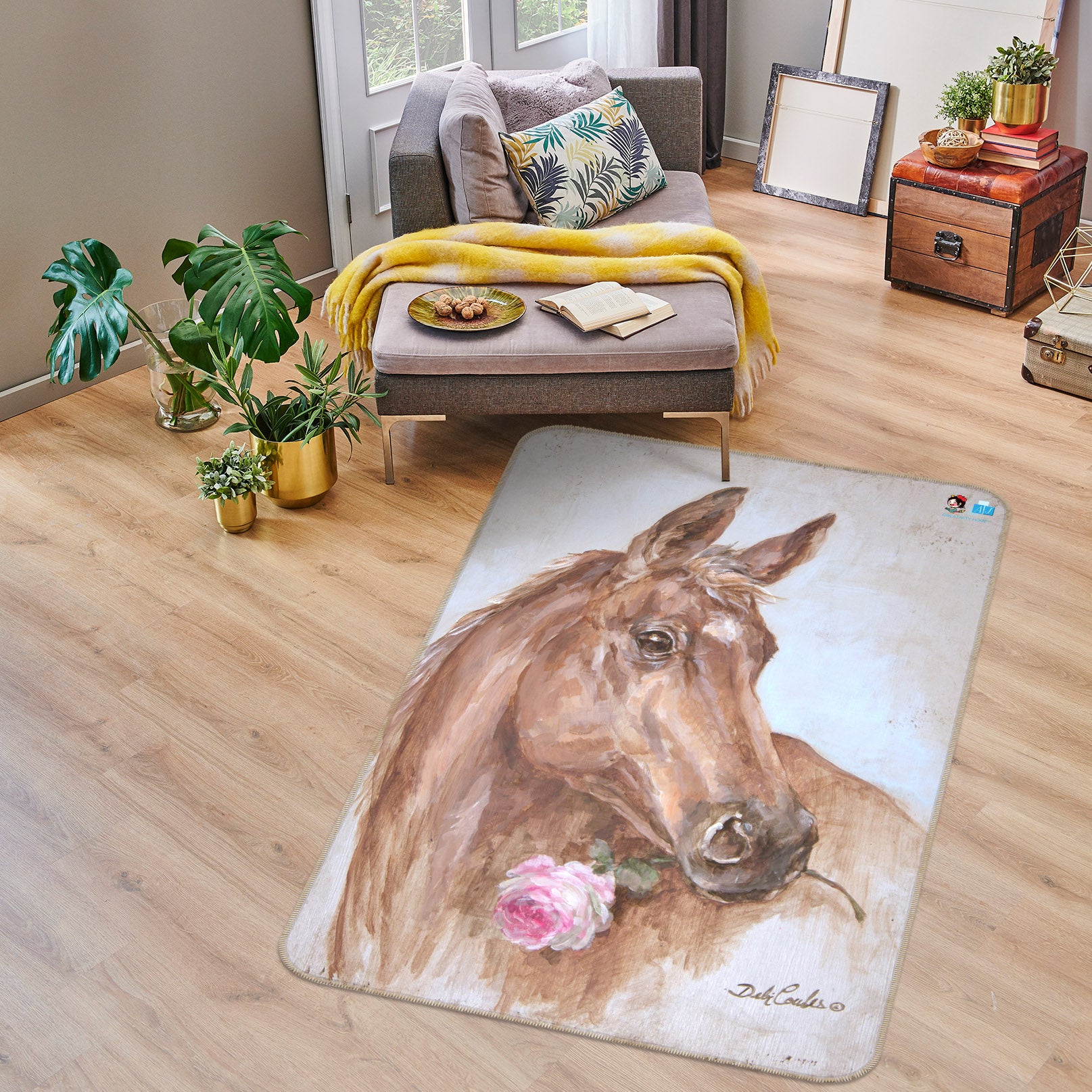 3D Horse With Rose 0178 Debi Coules Rug Non Slip Rug Mat