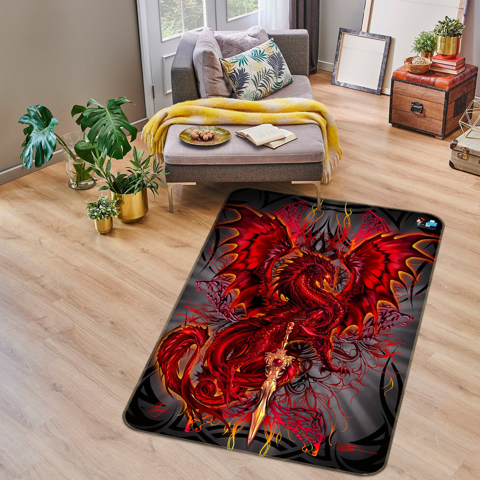 3D Red Dragon 8230 Ruth Thompson Rug Non Slip Rug Mat