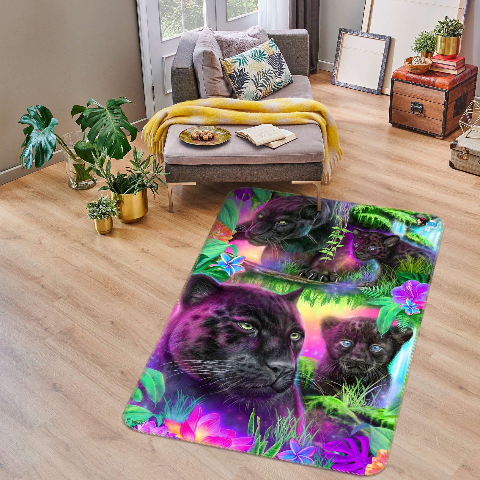 3D Black Leopard 8541 Sheena Pike Rug Non Slip Rug Mat