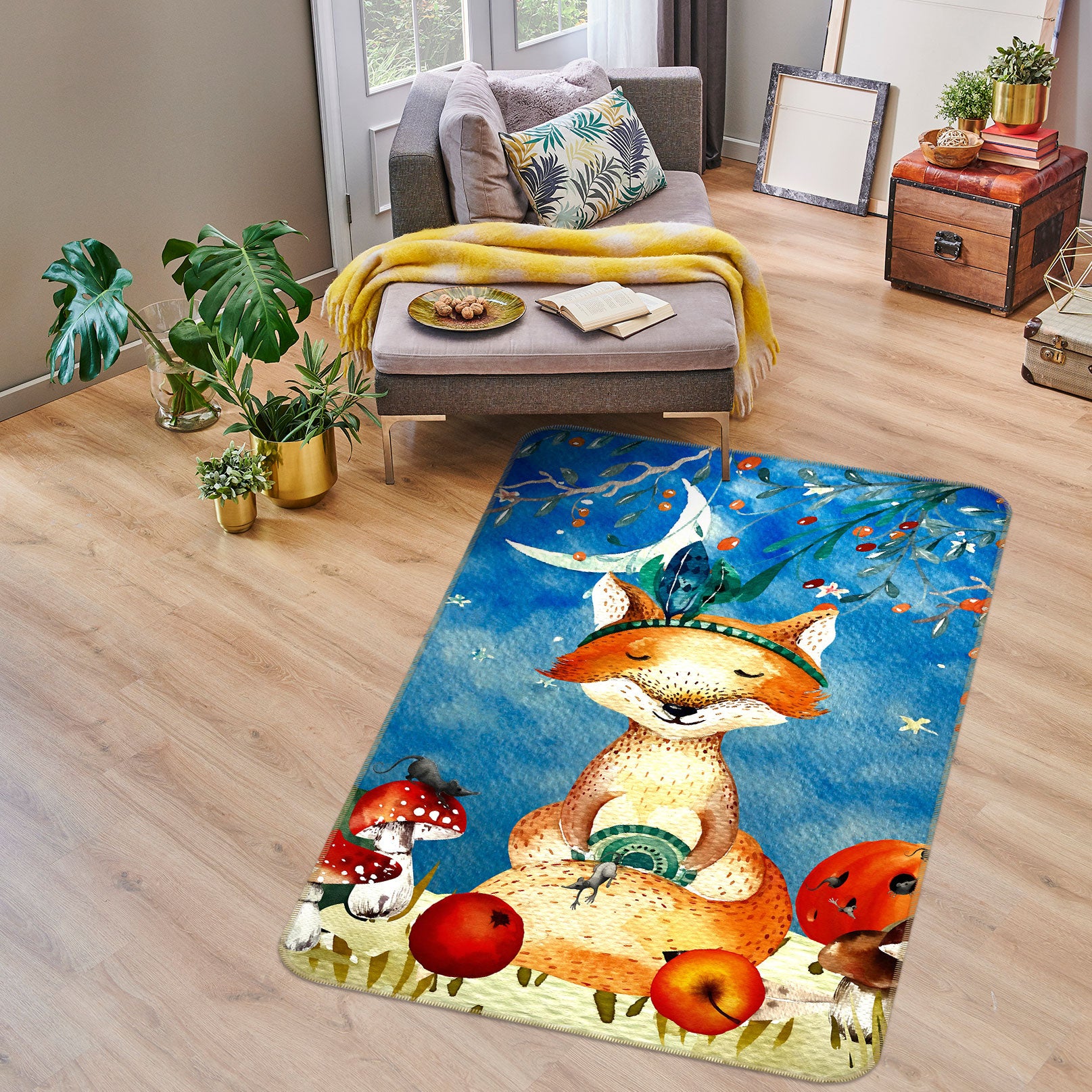 3D Moon Fox Apple 143 Uta Naumann Rug Non Slip Rug Mat