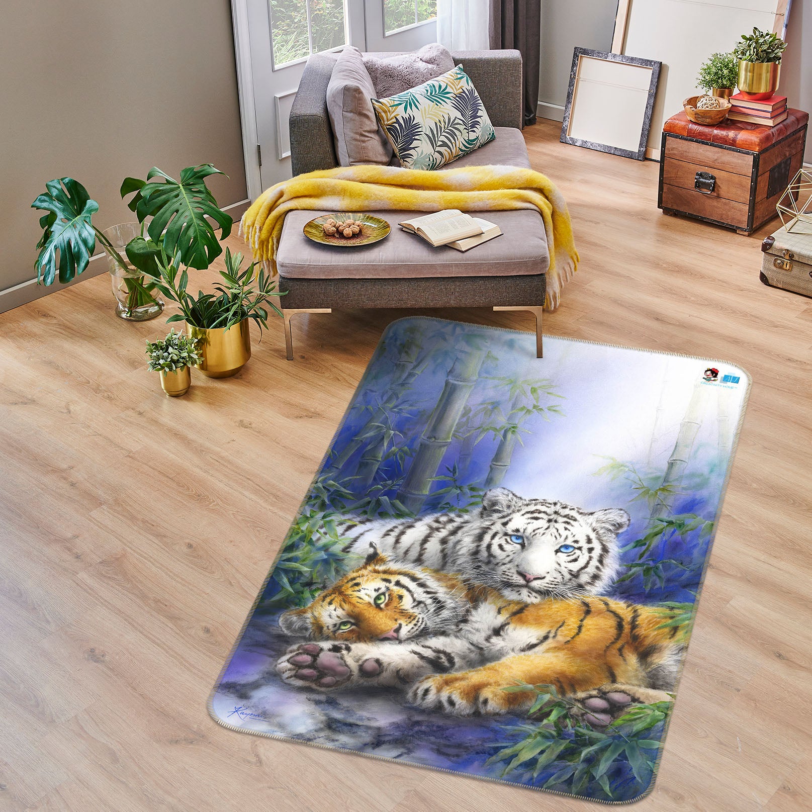 3D Bamboo Tiger 5663 Kayomi Harai Rug Non Slip Rug Mat