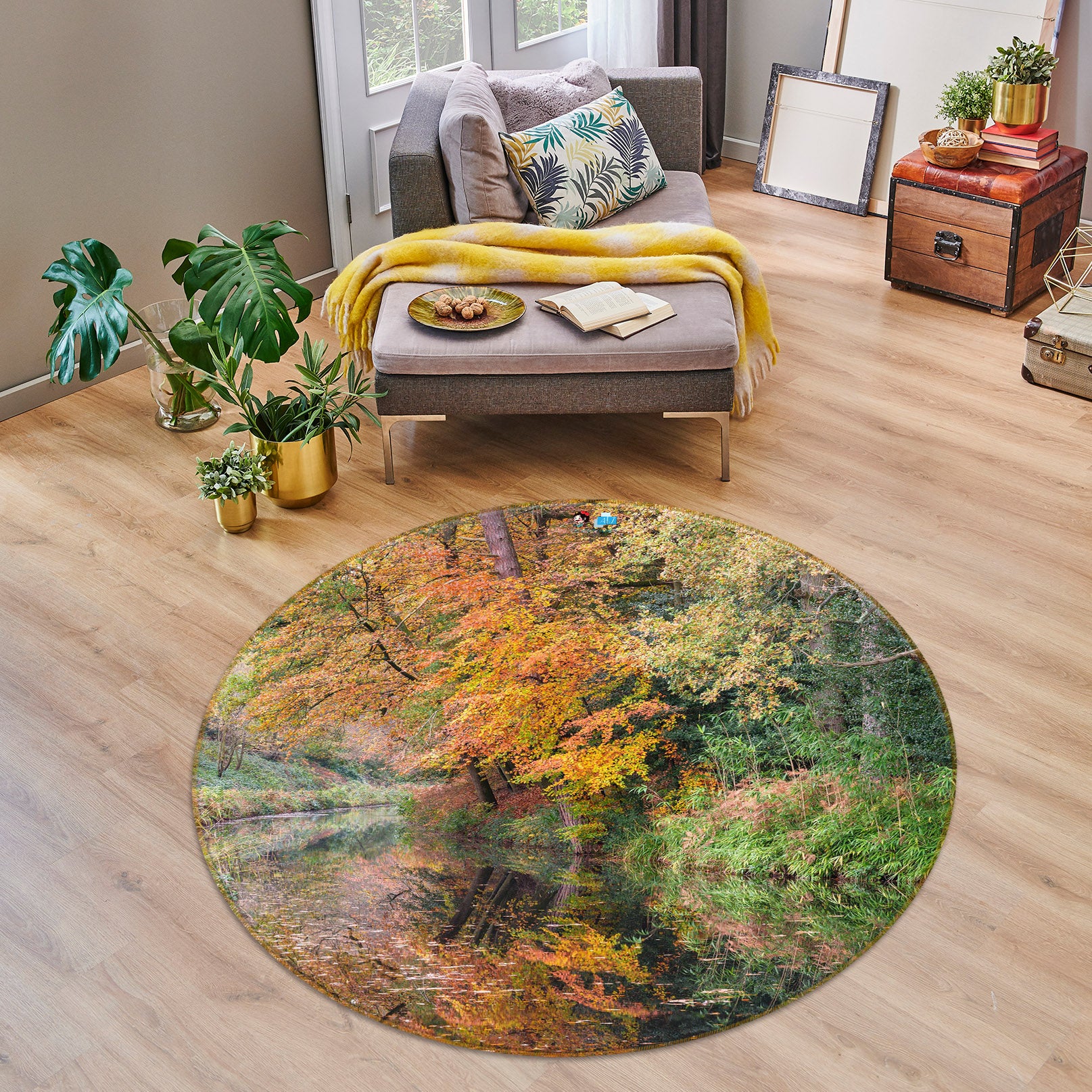 3D Forest River 7363 Assaf Frank Rug Round Non Slip Rug Mat