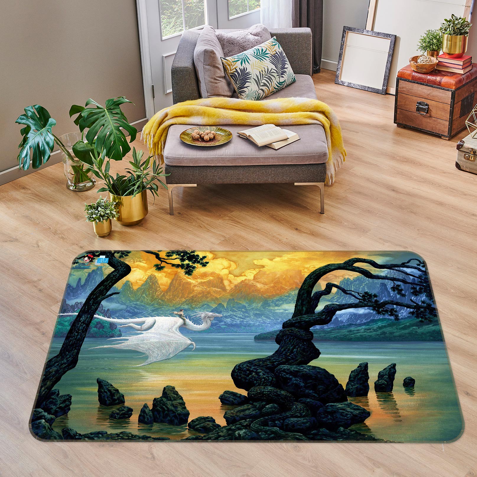 3D Landscape Stone Dragon 5157 Ciruelo Rug Non Slip Rug Mat