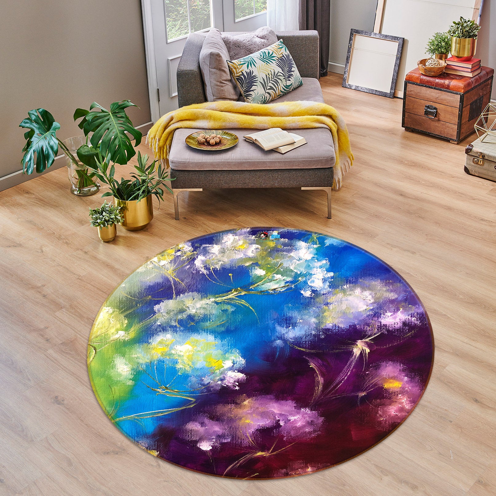 3D Purple Blue Flower 913 Skromova Marina Rug Round Non Slip Rug Mat