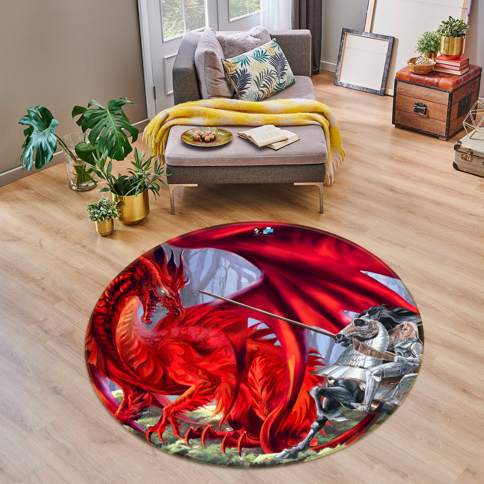 3D Red Dragon 8357 Ruth Thompson Rug Round Non Slip Rug Mat