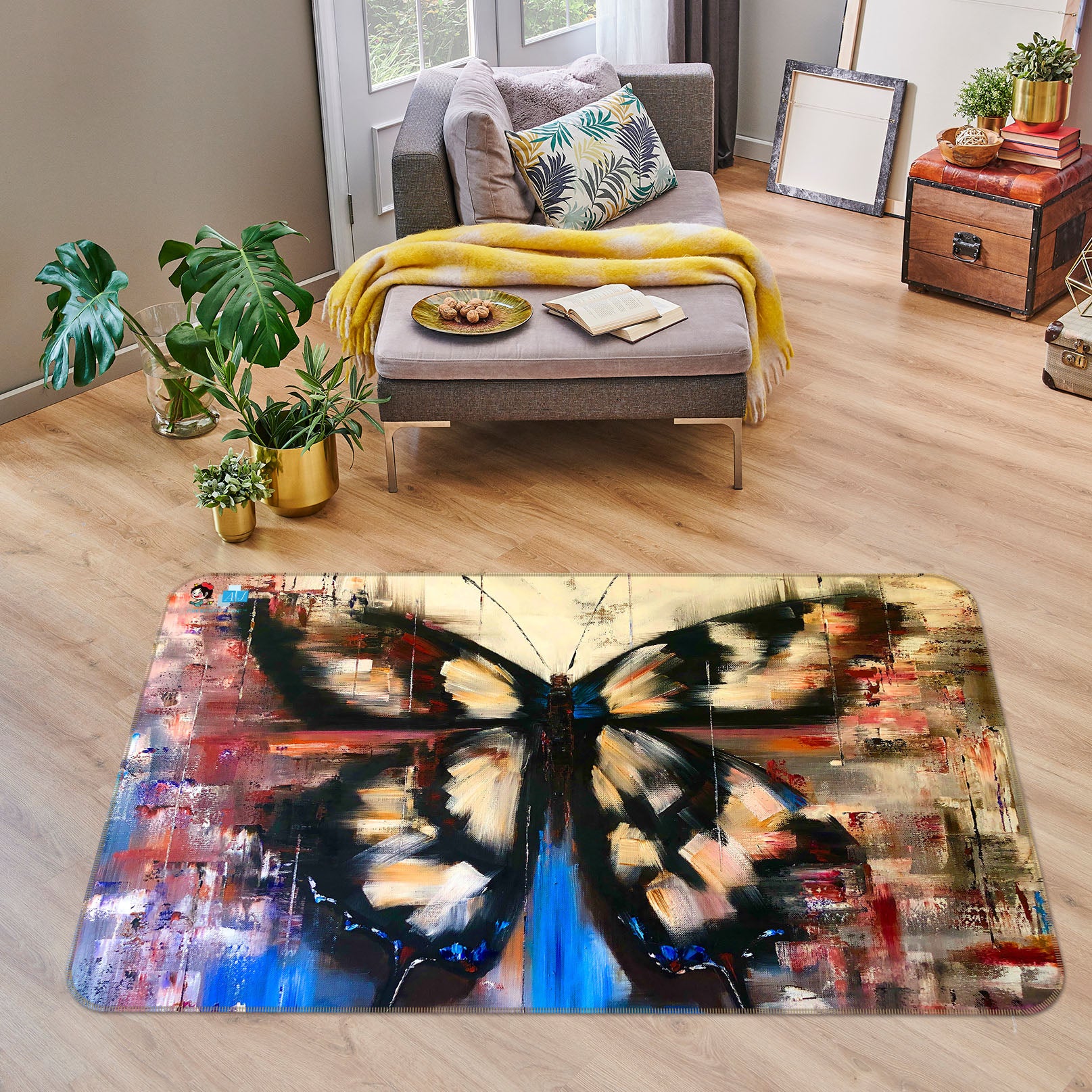 3D Vintage Painted Butterfly 1235 Skromova Marina Rug Non Slip Rug Mat