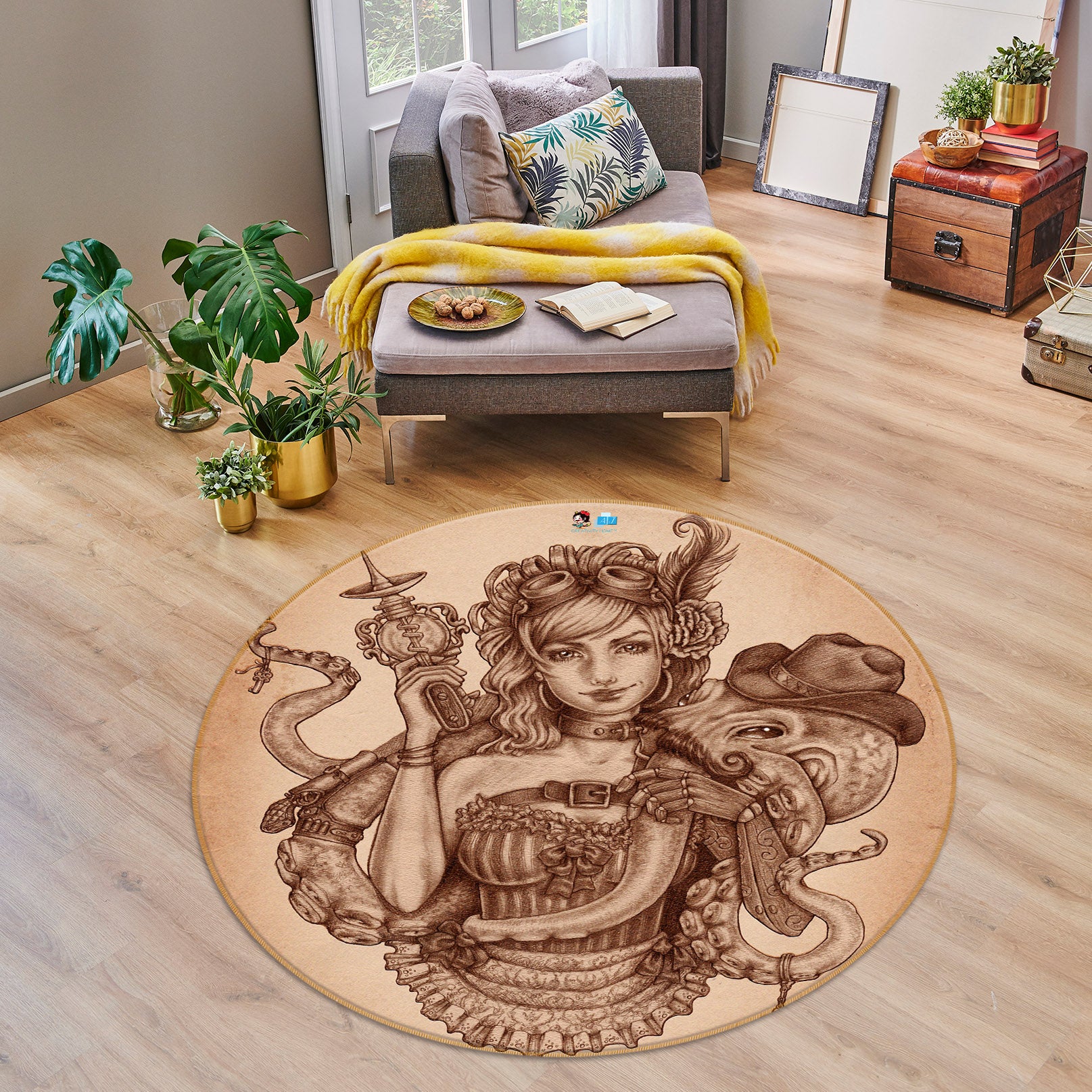 3D Octopus Woman 8916 Brigid Ashwood Rug Round Non Slip Rug Mat