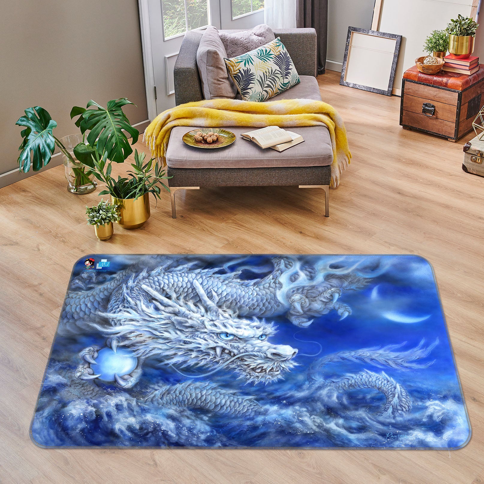 3D White Dragon 5648 Kayomi Harai Rug Non Slip Rug Mat