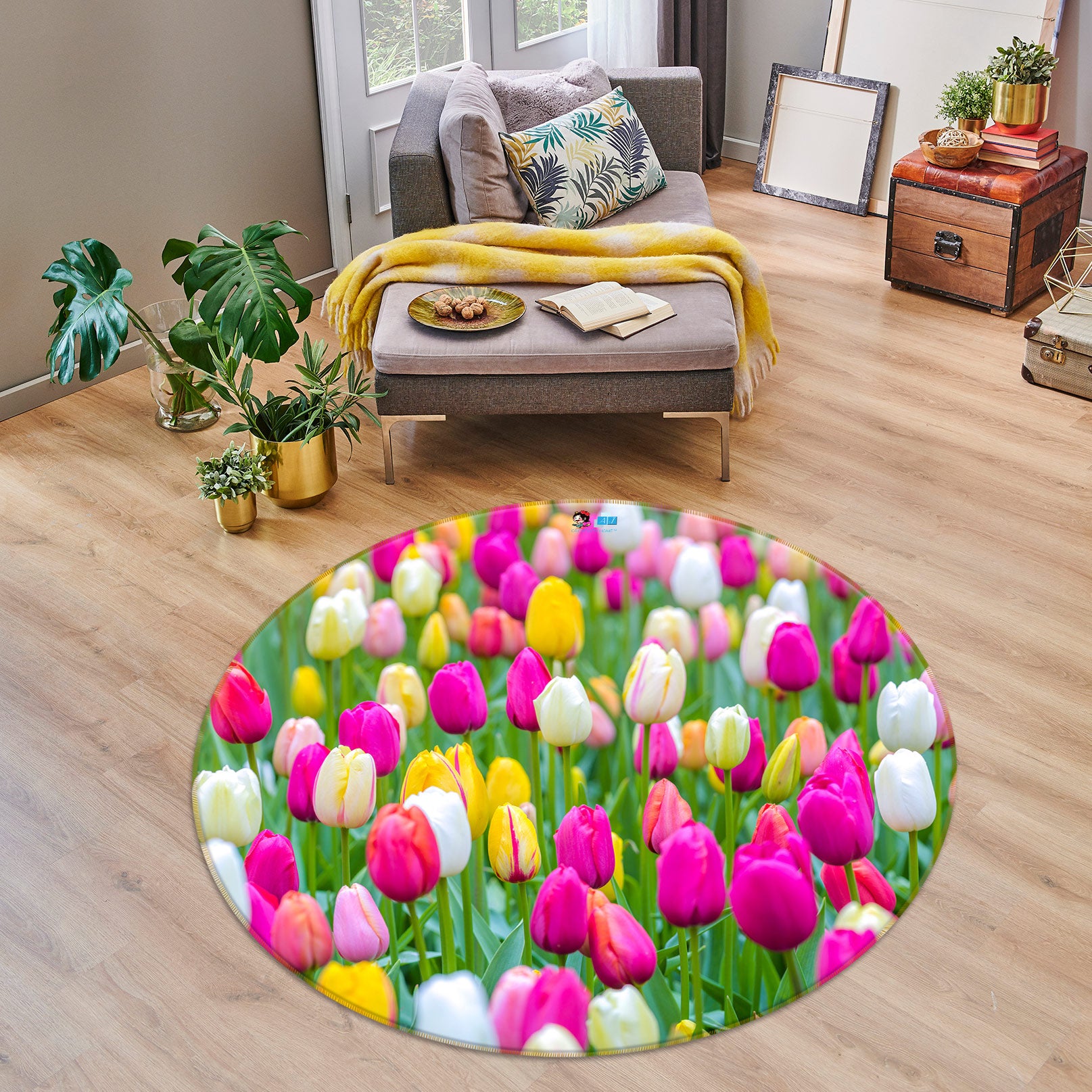 3D Tulip Garden 7525 Assaf Frank Rug Round Non Slip Rug Mat