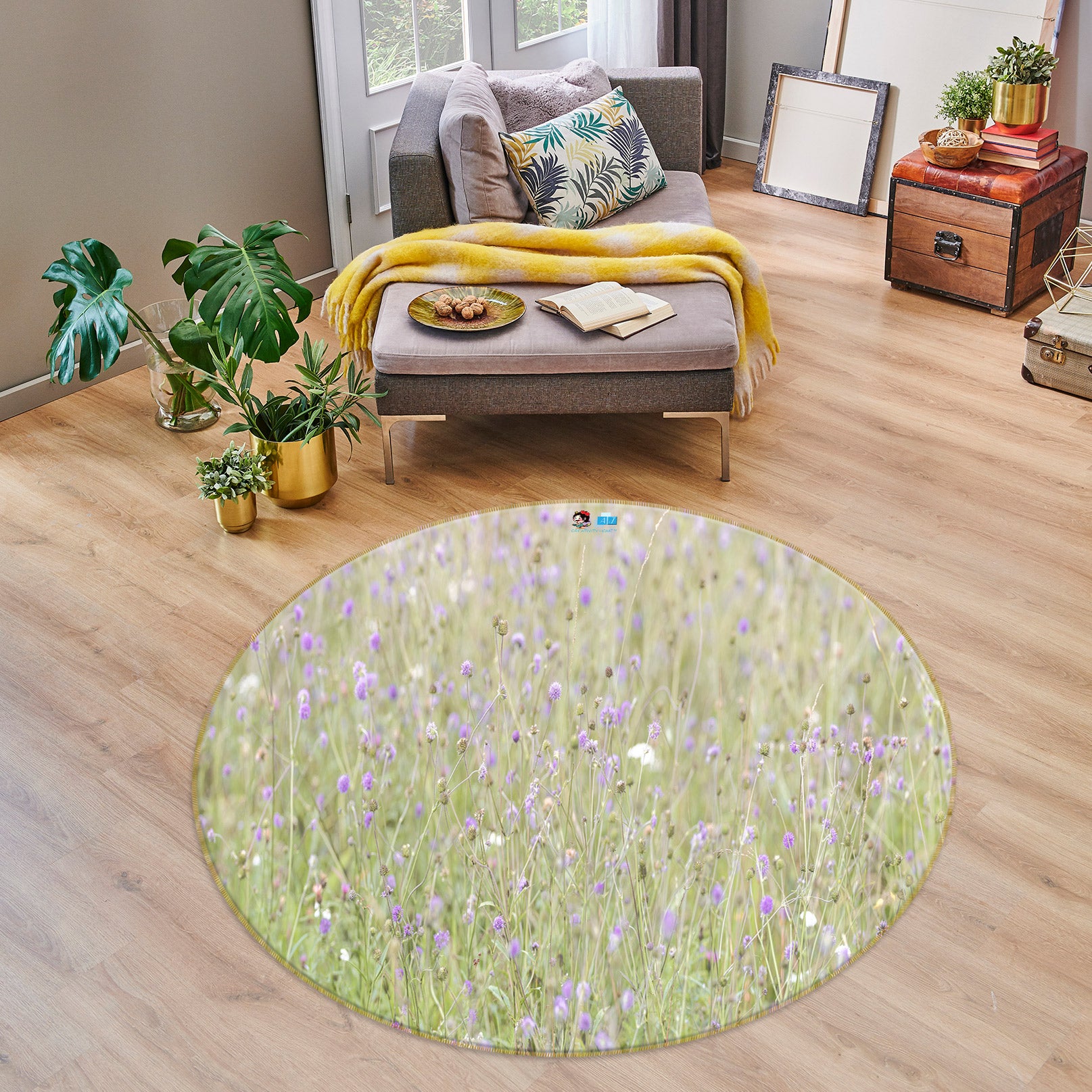 3D Lawn Wildflowers 7547 Assaf Frank Rug Round Non Slip Rug Mat