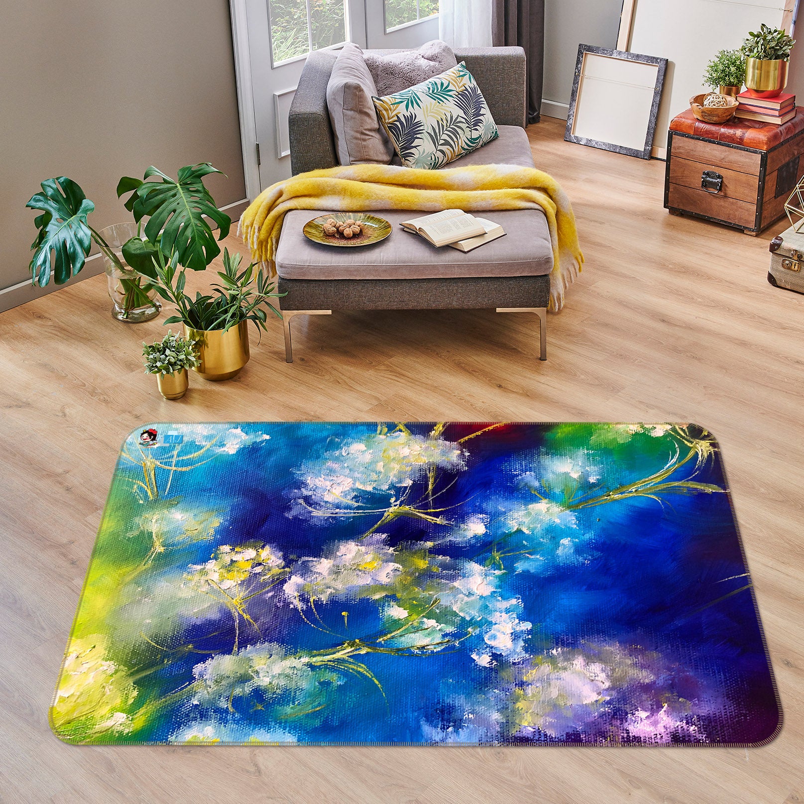 3D Watercolor Flowers 1250 Skromova Marina Rug Non Slip Rug Mat