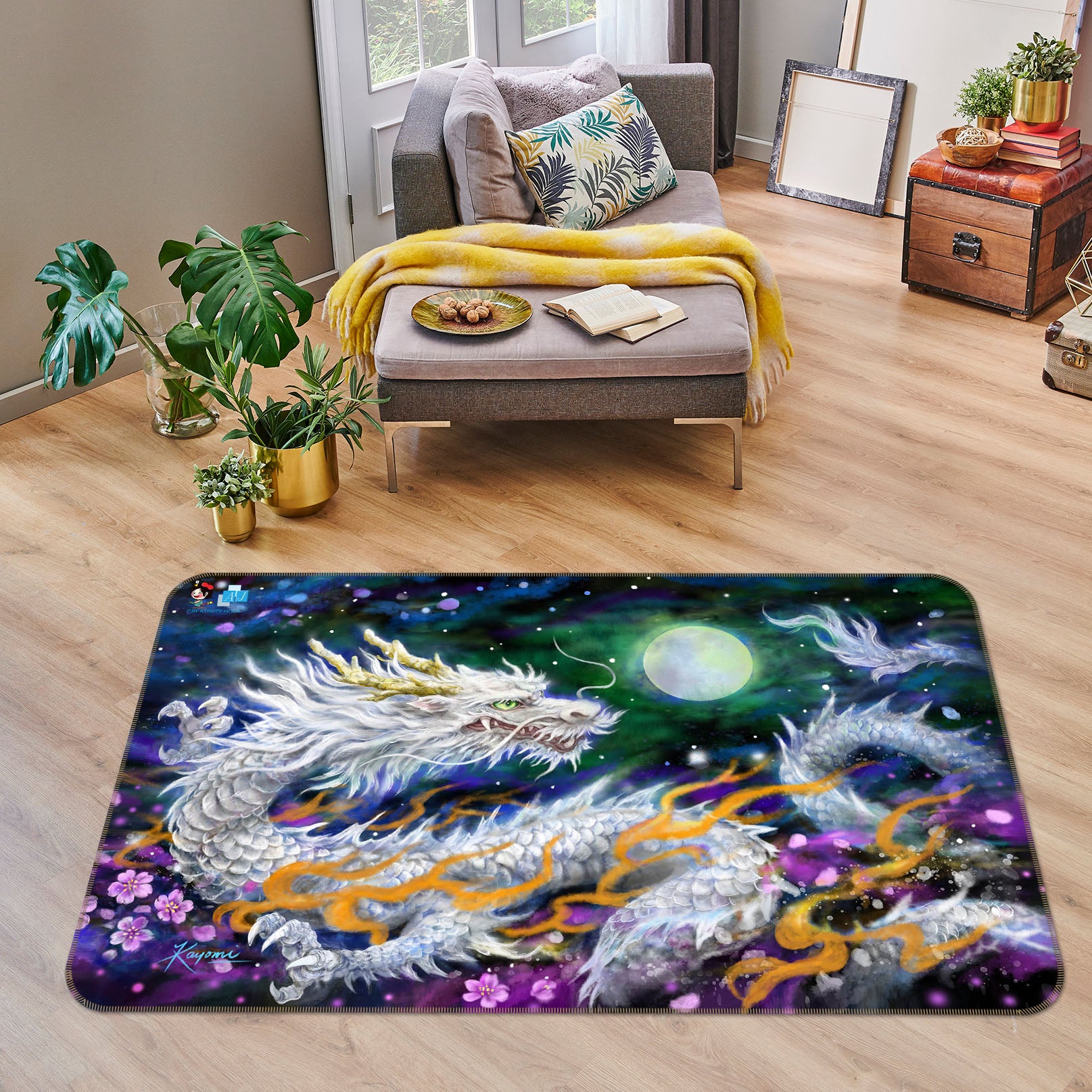 3D Dragon Moon 5649 Kayomi Harai Rug Non Slip Rug Mat