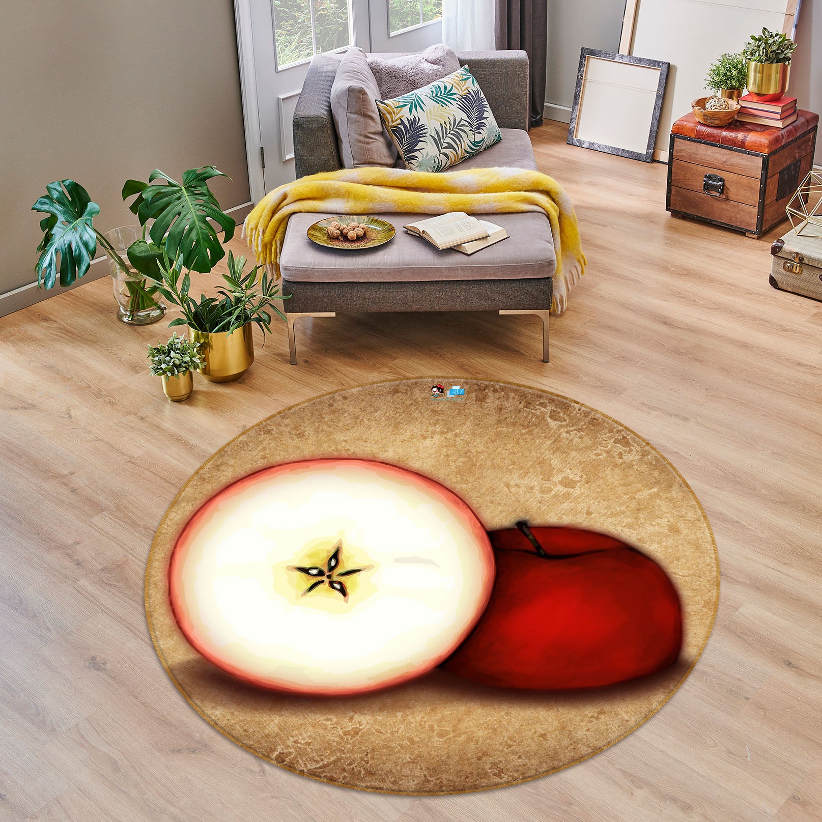 3D Red Apple 8913 Brigid Ashwood Rug Round Non Slip Rug Mat