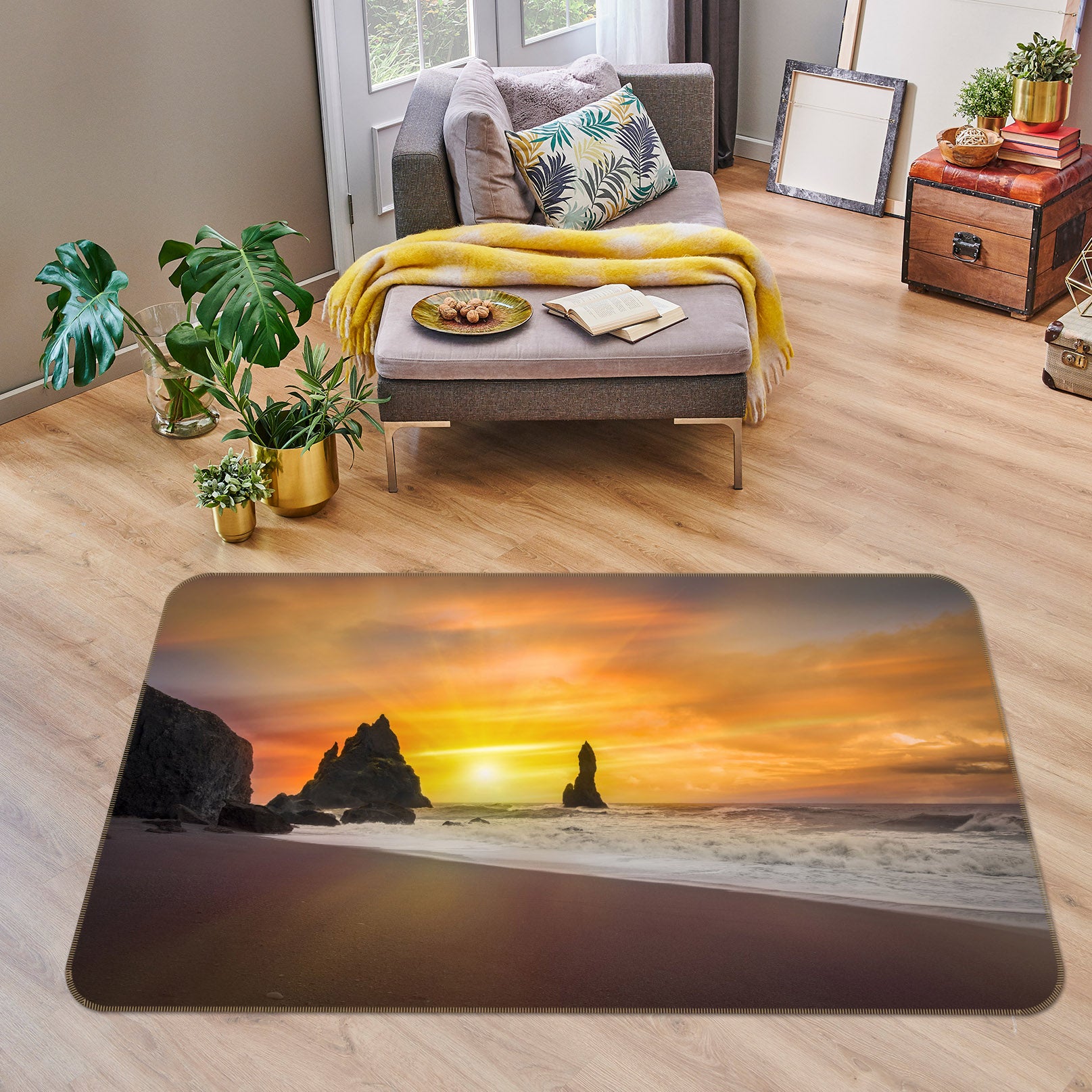 3D Sunset Beach 1022 Marco Carmassi Rug Non Slip Rug Mat