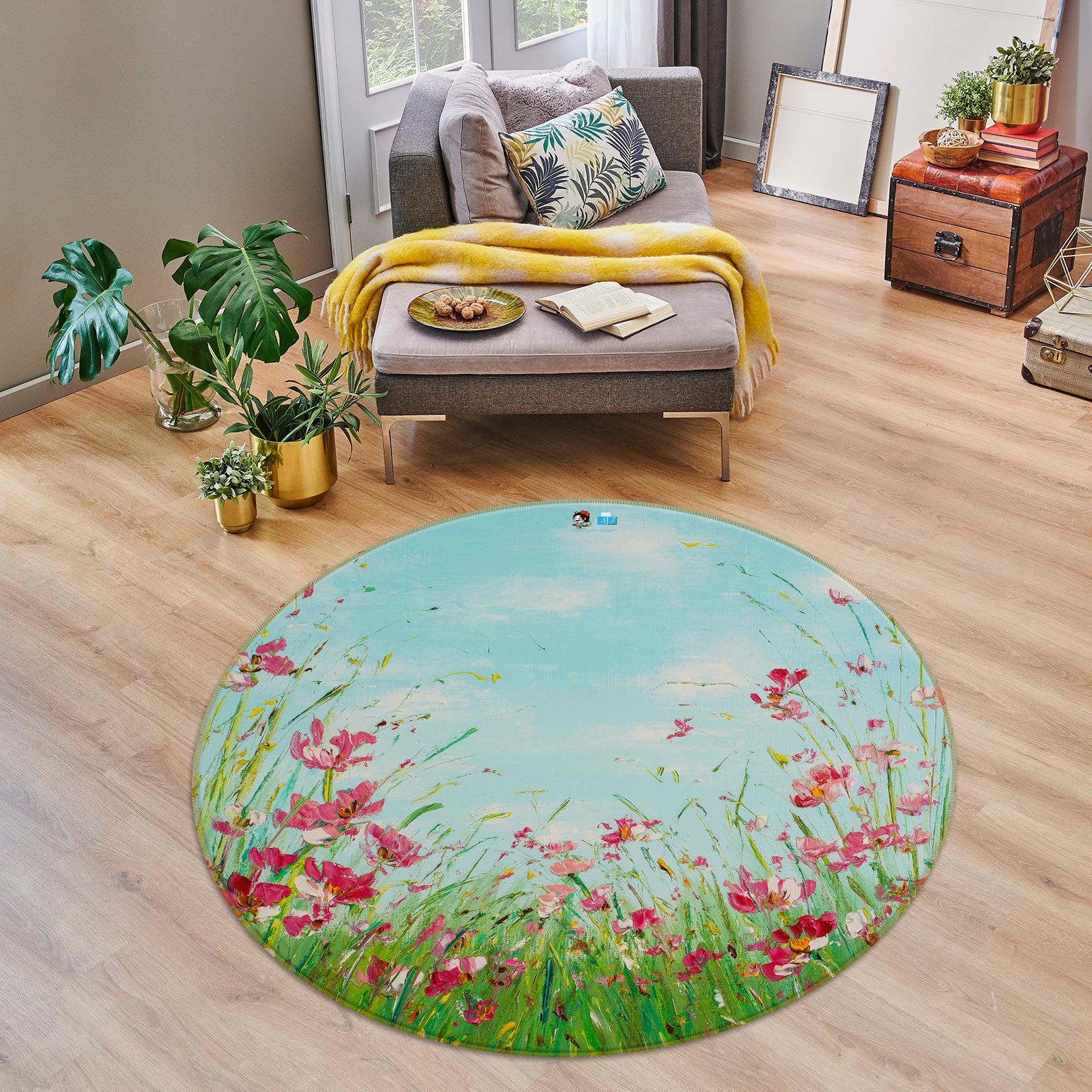 3D Pink Flower 809 Skromova Marina Rug Round Non Slip Rug Mat