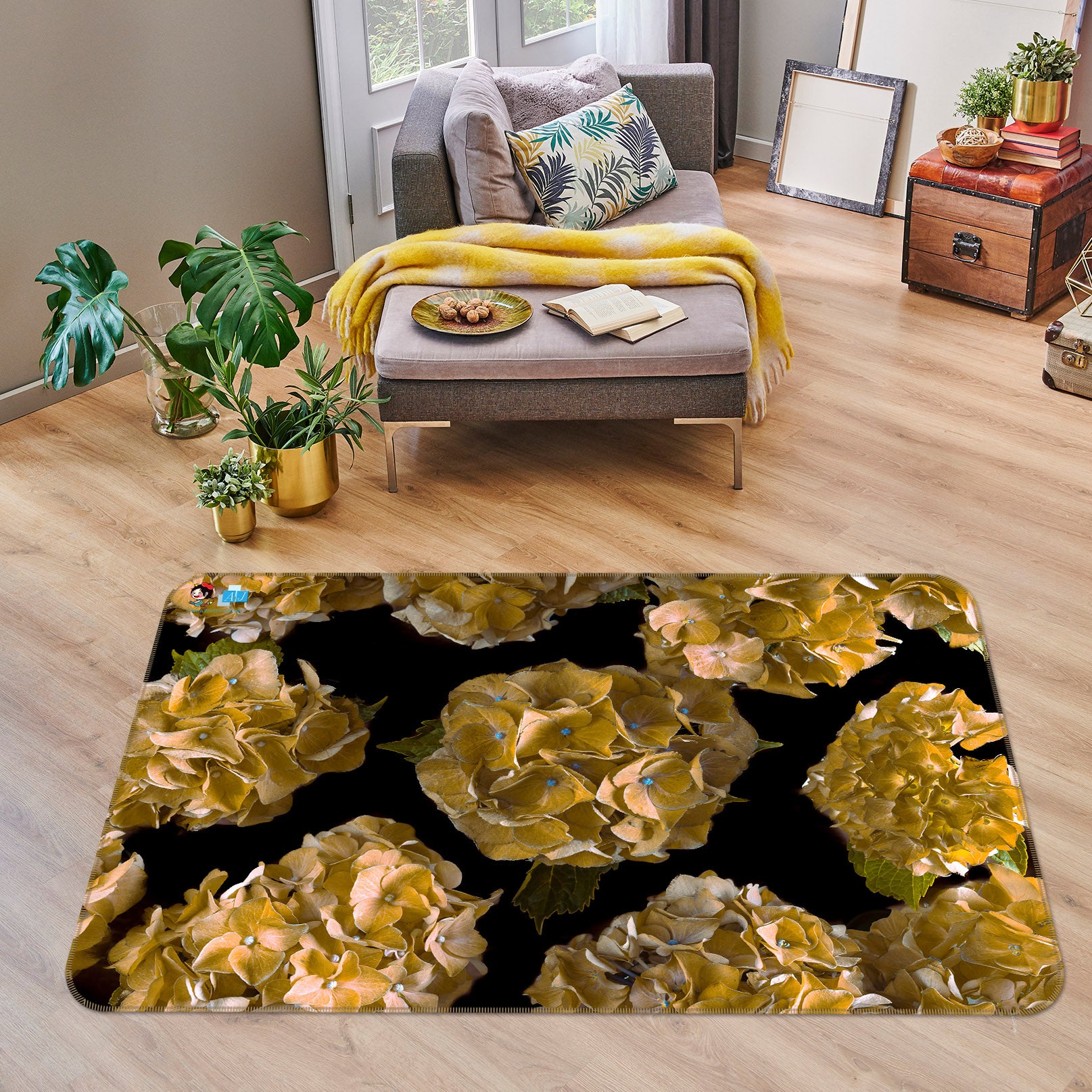 3D Yellow Flower 6723 Assaf Frank Rug Non Slip Rug Mat