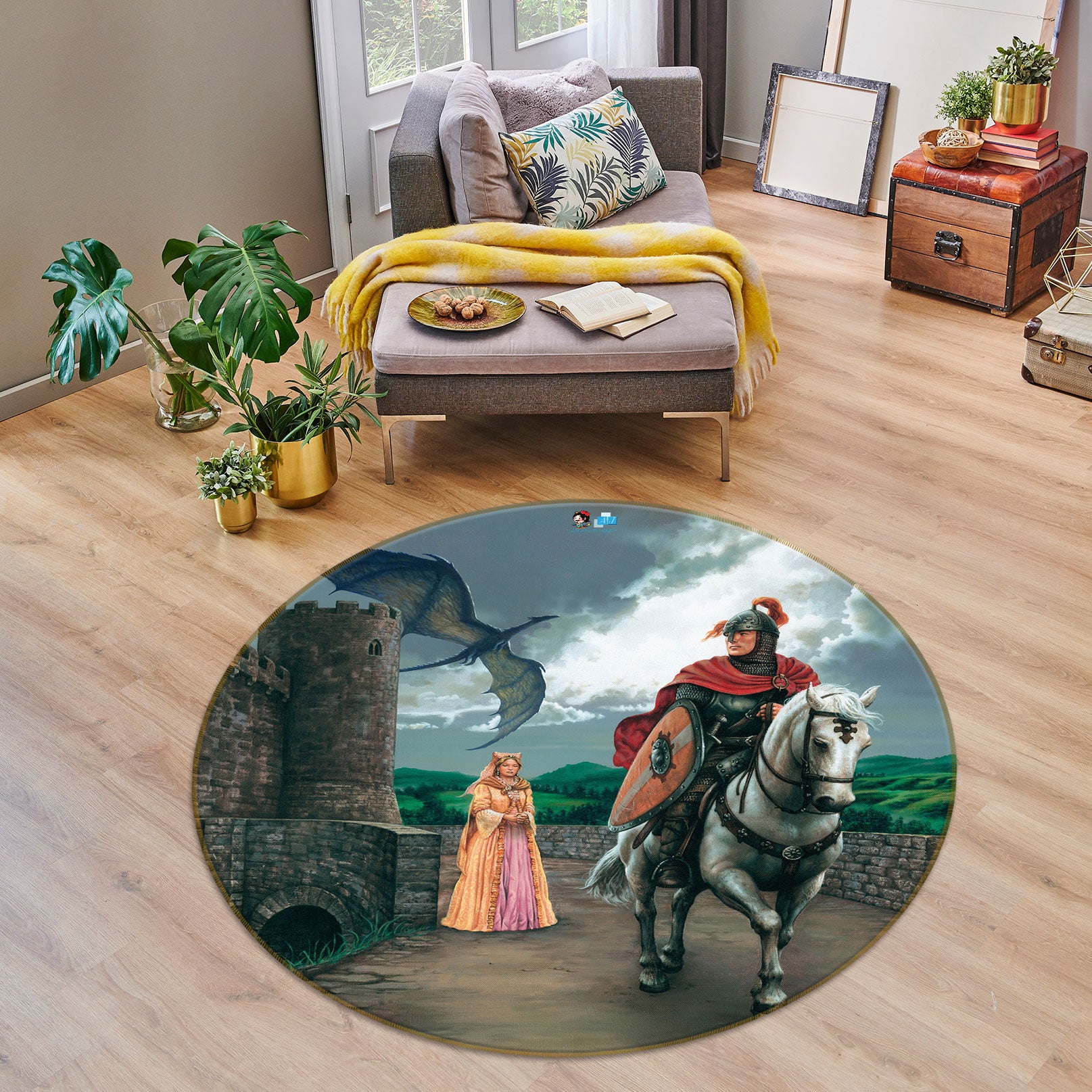 3D Knight Horse Princess 6080 Ciruelo Rug Round Non Slip Rug Mat