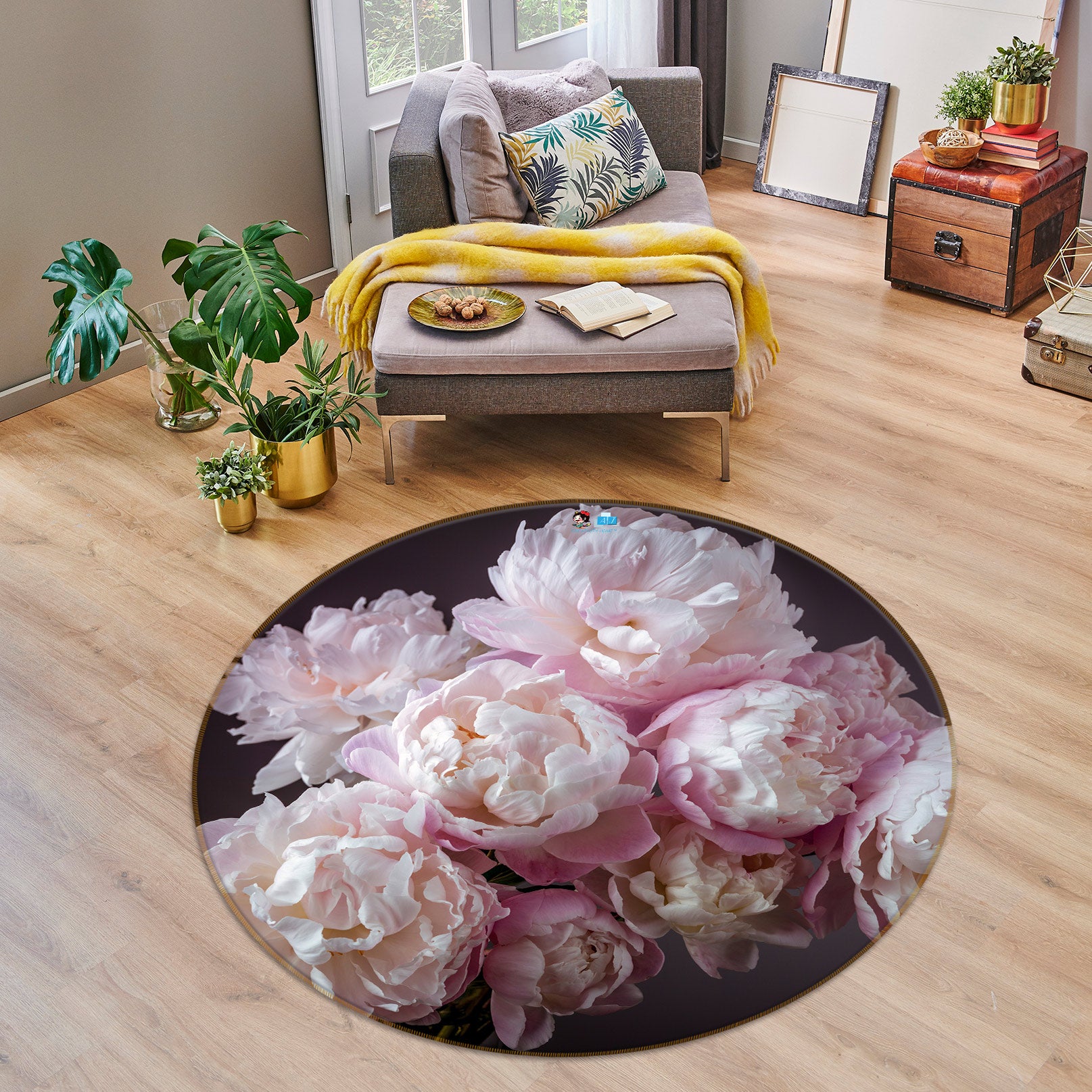 3D Pink Bouquet 7522 Assaf Frank Rug Round Non Slip Rug Mat