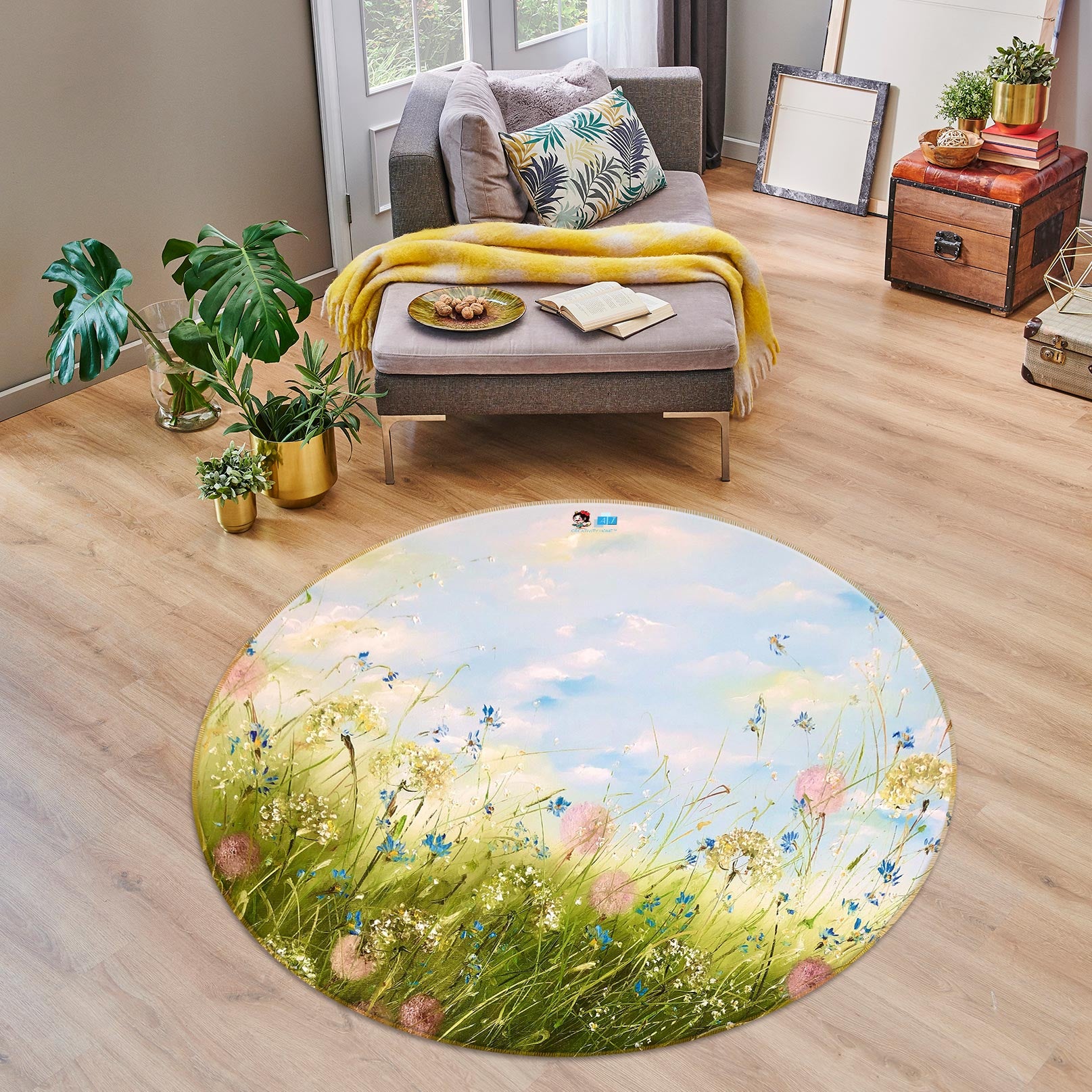 3D Grass Wildflowers 805 Skromova Marina Rug Round Non Slip Rug Mat