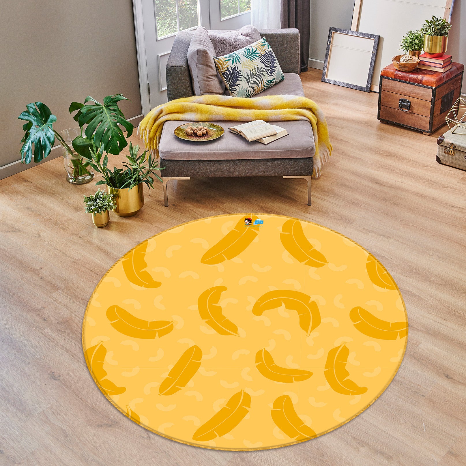 3D Yellow Leaves Pattern 10541 Kashmira Jayaprakash Rug Round Non Slip Rug Mat