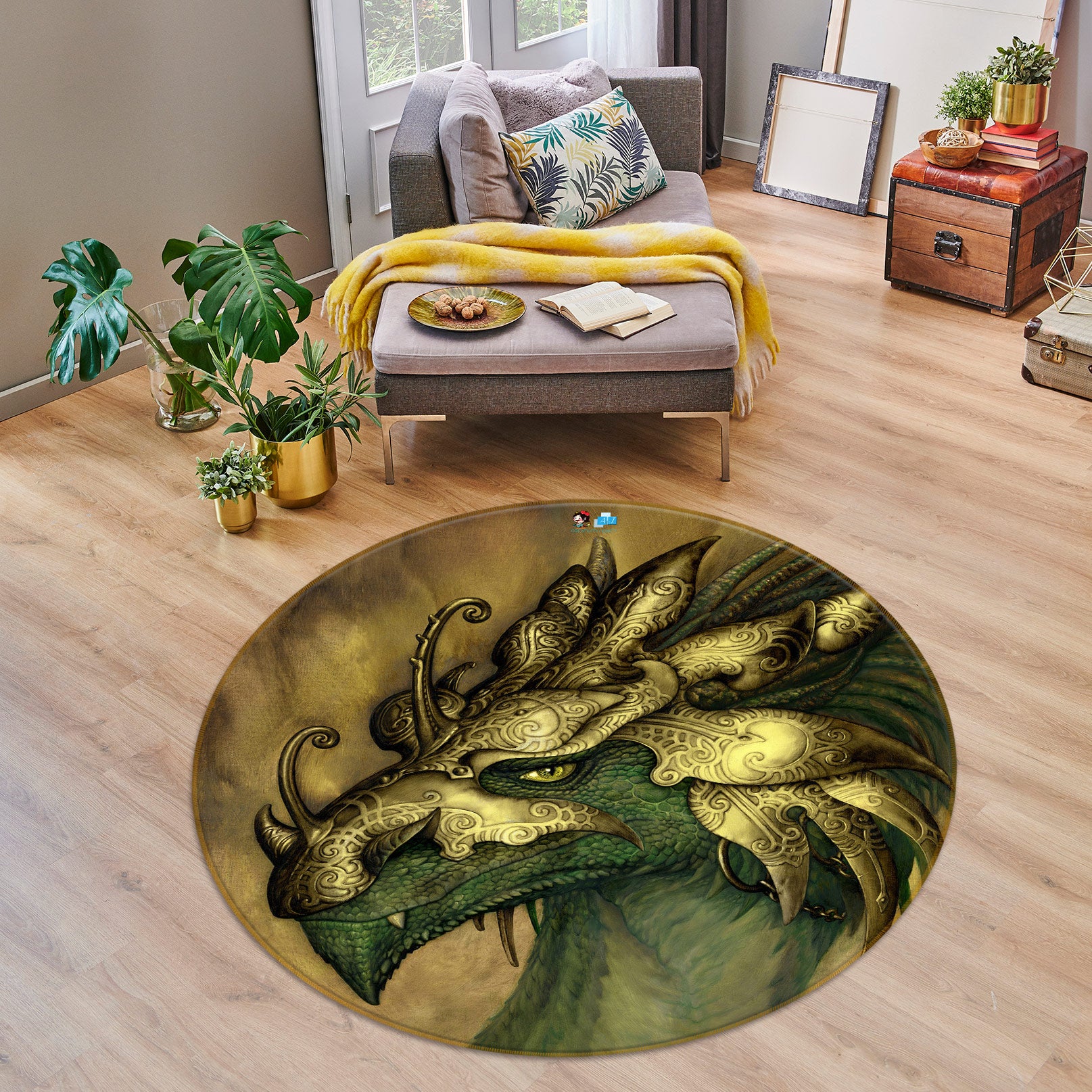 3D Dragon Head 6141 Ciruelo Rug Round Non Slip Rug Mat