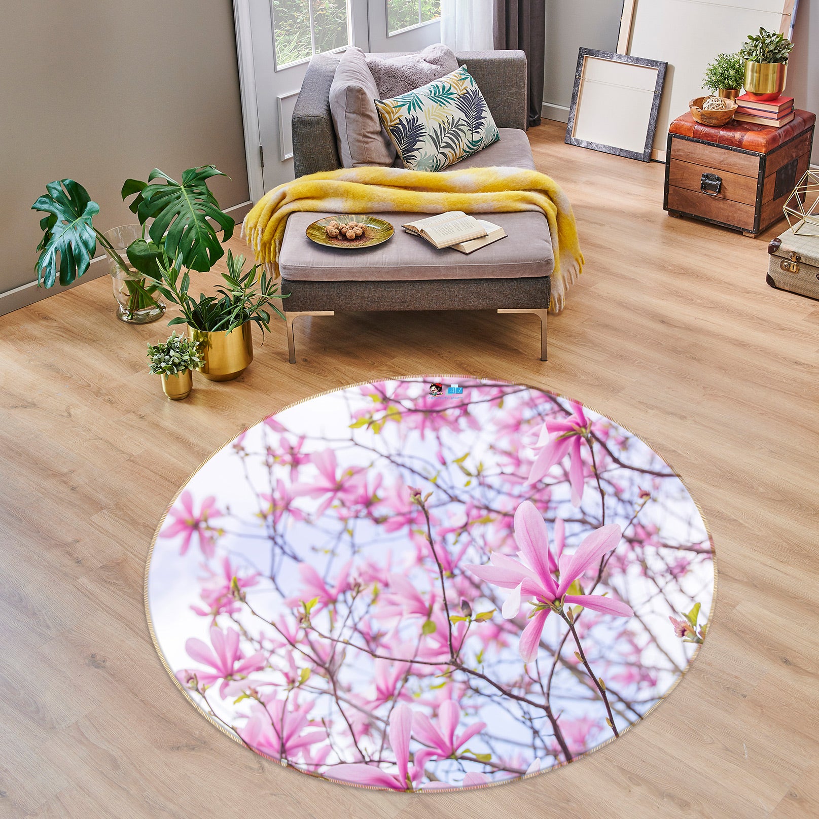 3D Flower Branch 7543 Assaf Frank Rug Round Non Slip Rug Mat