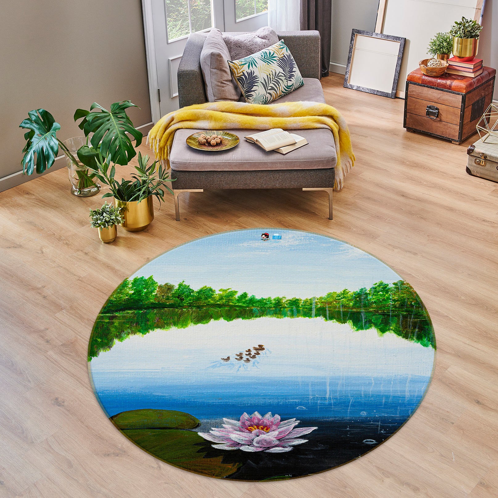 3D Lotus 18140 Marina Zotova Rug Round Non Slip Rug Mat