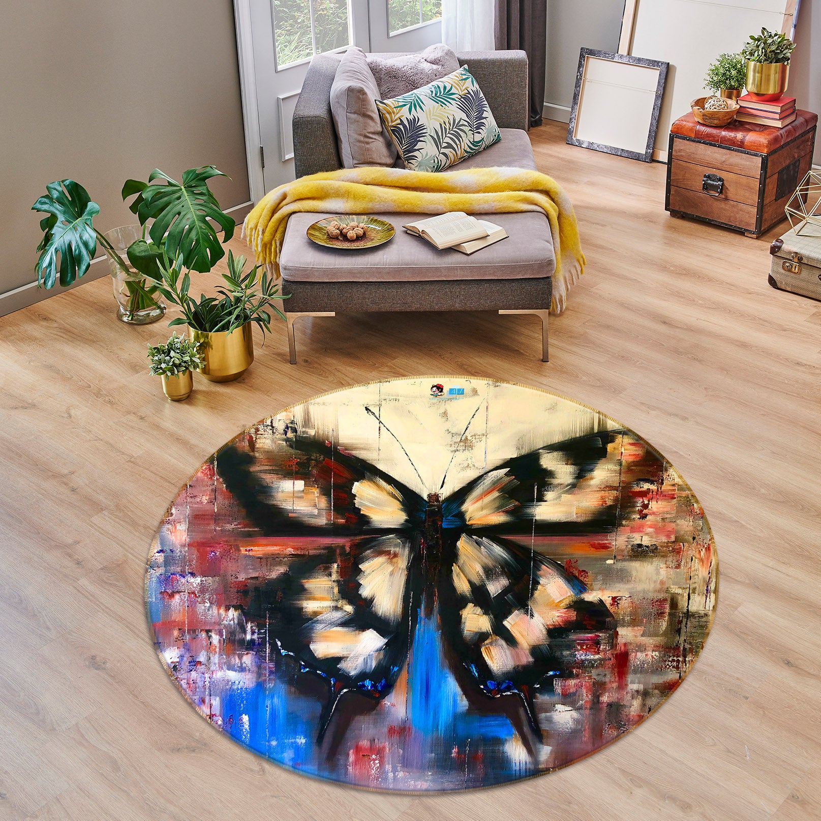 3D Vintage Painted Butterfly 891 Skromova Marina Rug Round Non Slip Rug Mat