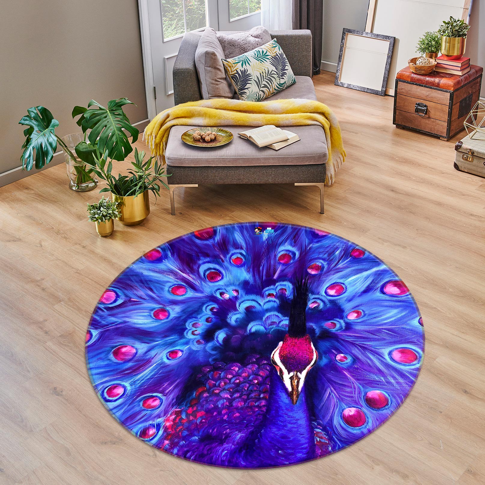 3D Purple Peacock 798 Skromova Marina Rug Round Non Slip Rug Mat