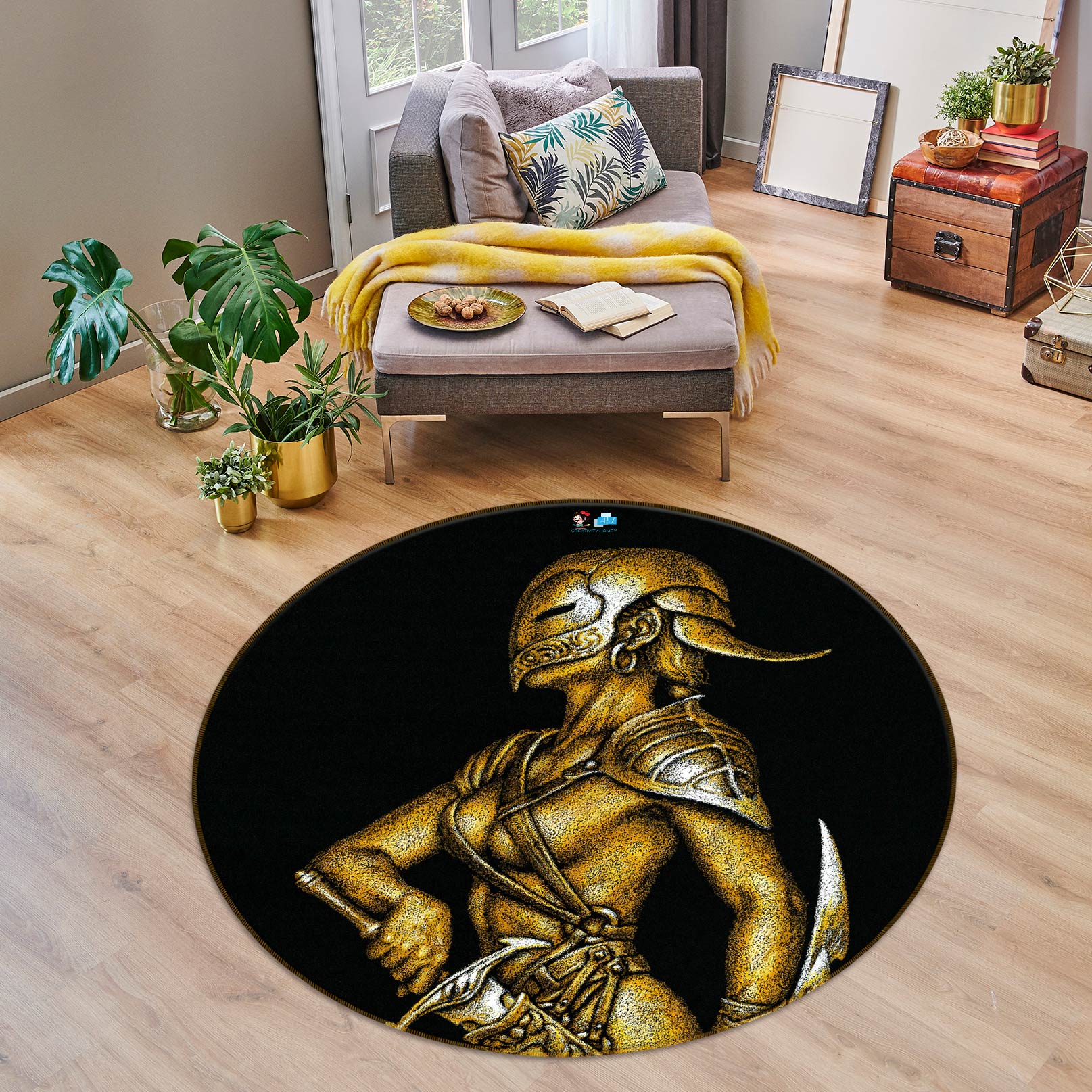 3D Mask Man 6109 Ciruelo Rug Round Non Slip Rug Mat