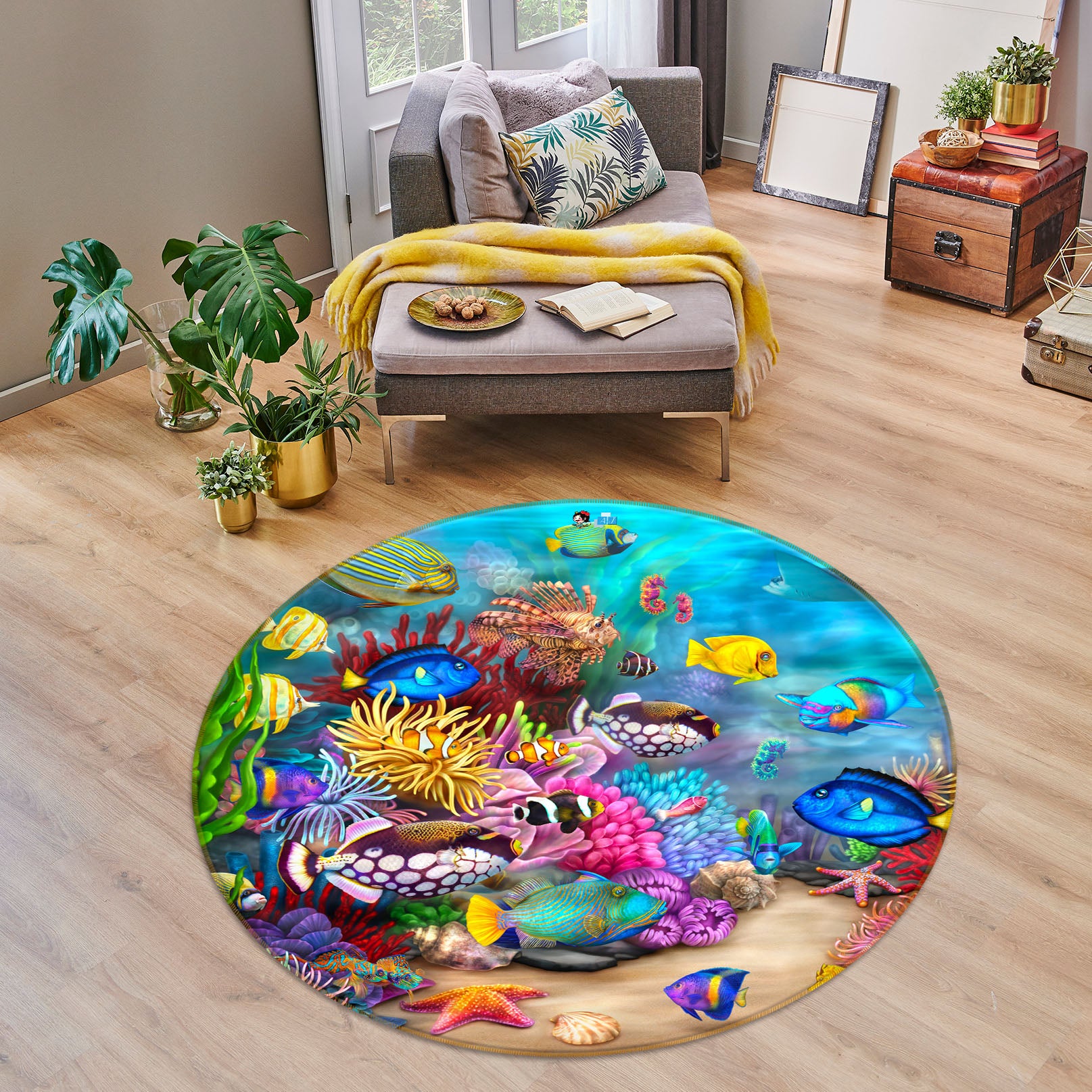 3D Colorful Fish Coral 8919 Brigid Ashwood Rug Round Non Slip Rug Mat